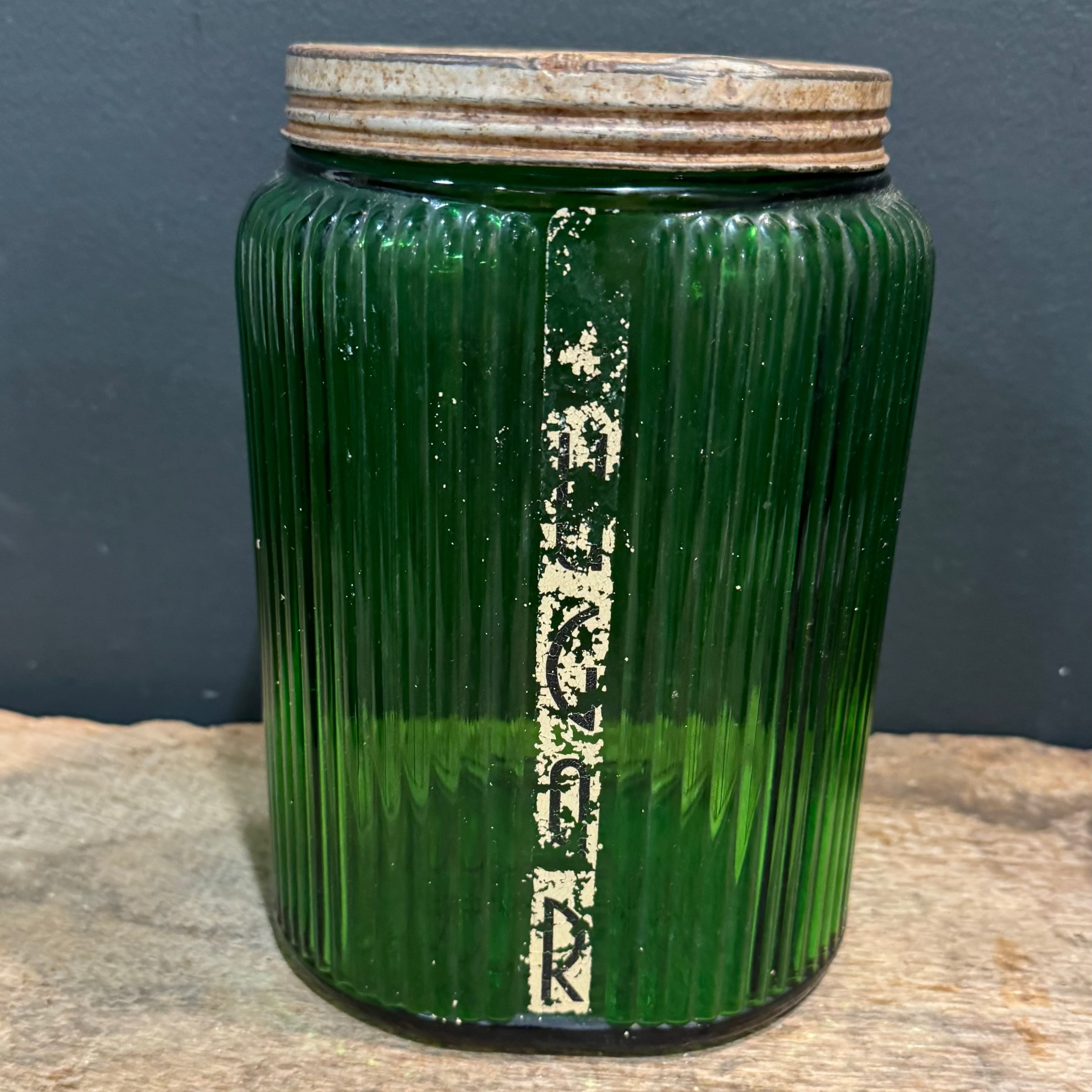 Vintage Owens Illinois Green Glass Sugar Canister