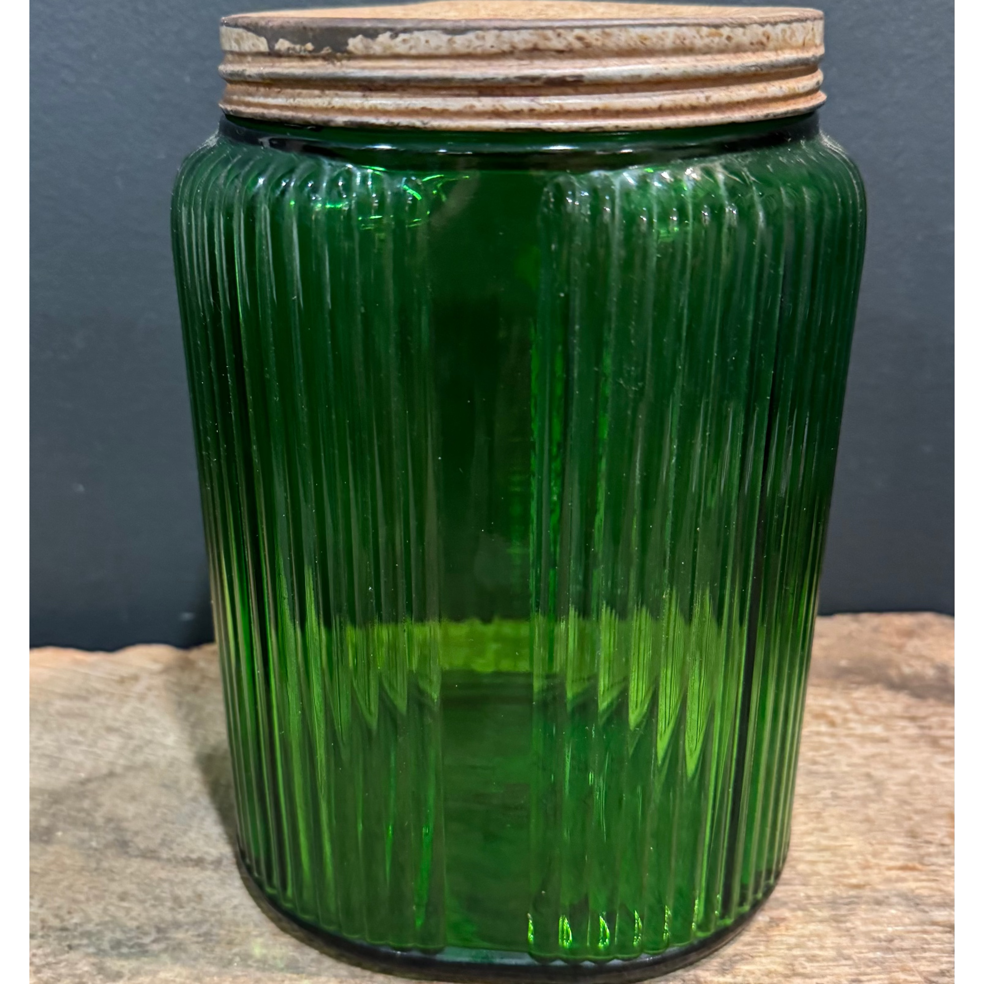 Vintage Owens Illinois Green Glass Sugar Canister