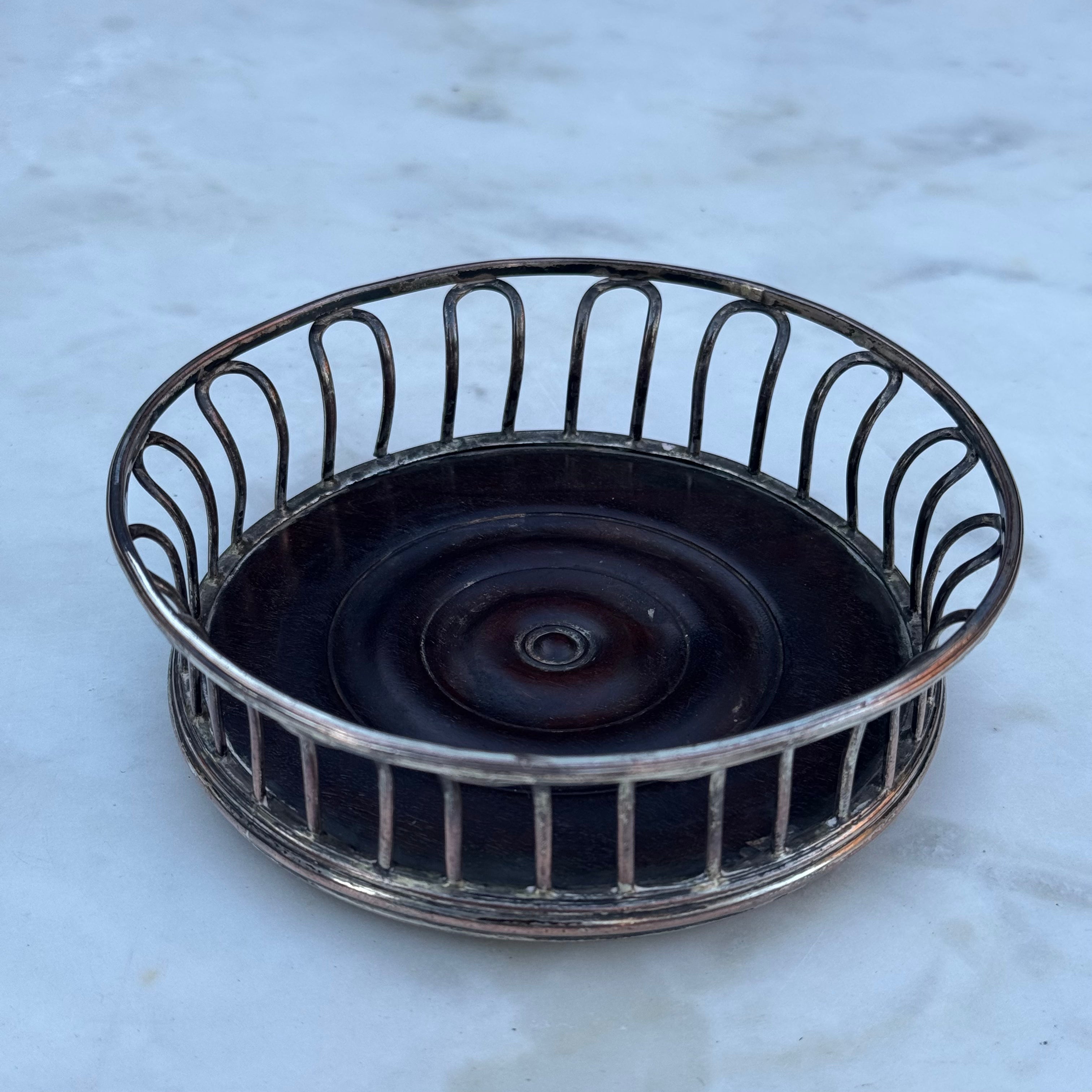 Vintage English Silver Plated Wire Work Bottle Coaster