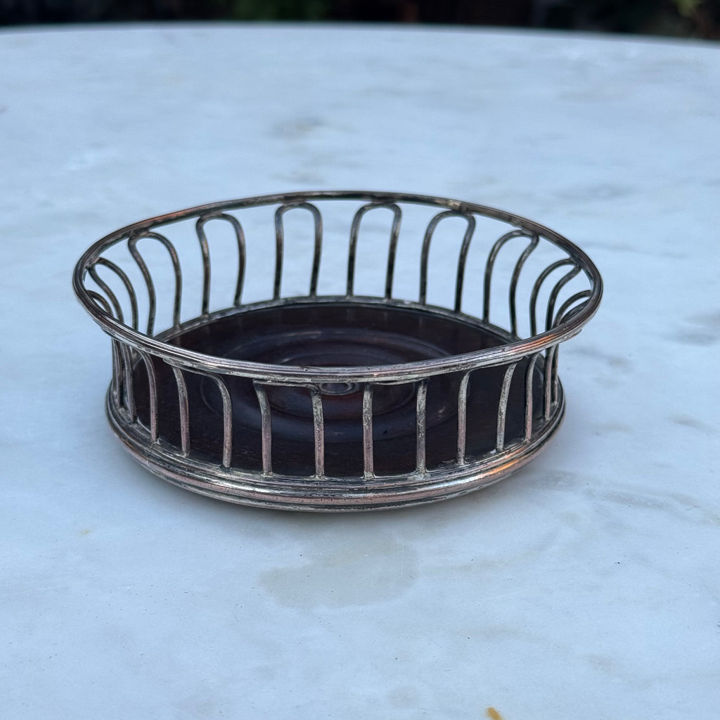 Vintage English Silver Plated Wire Work Bottle Coaster
