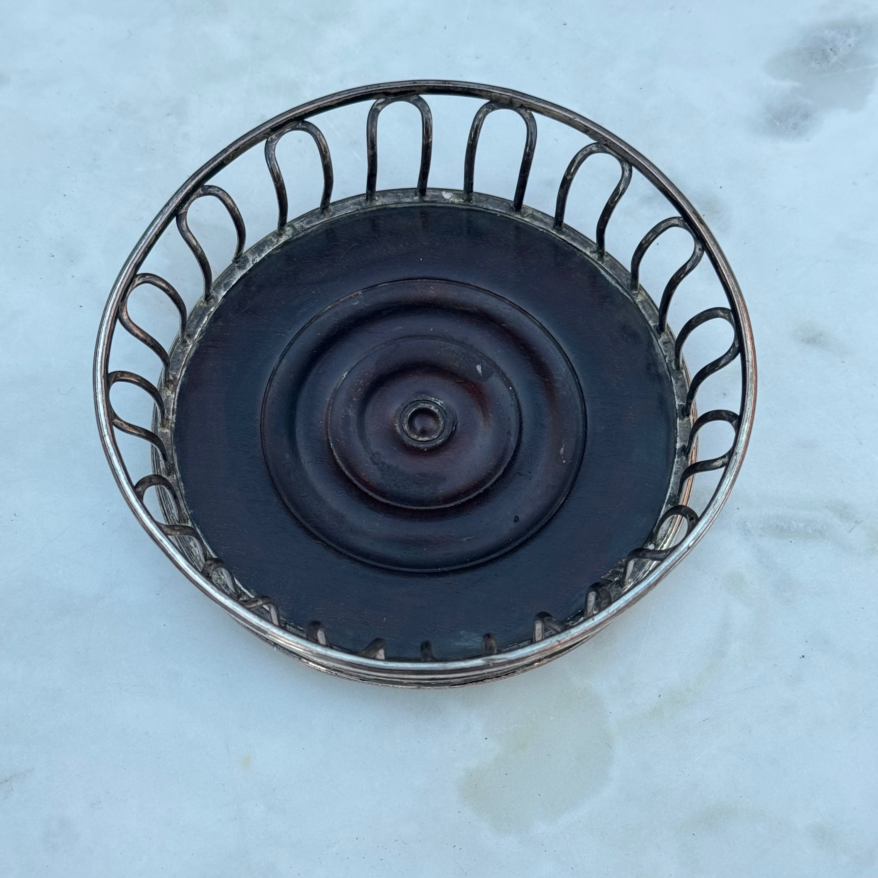 Vintage English Silver Plated Wire Work Bottle Coaster