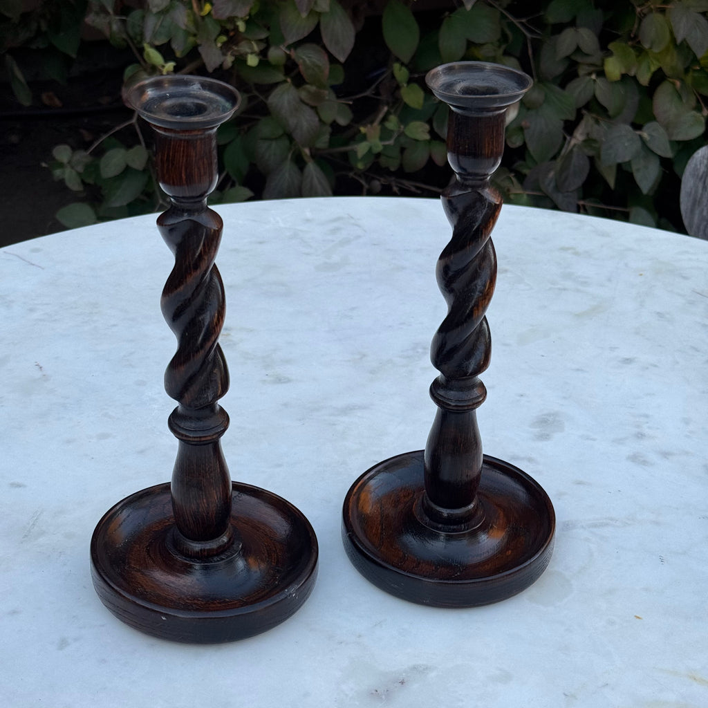 English Barley Twist Candlestick Pair