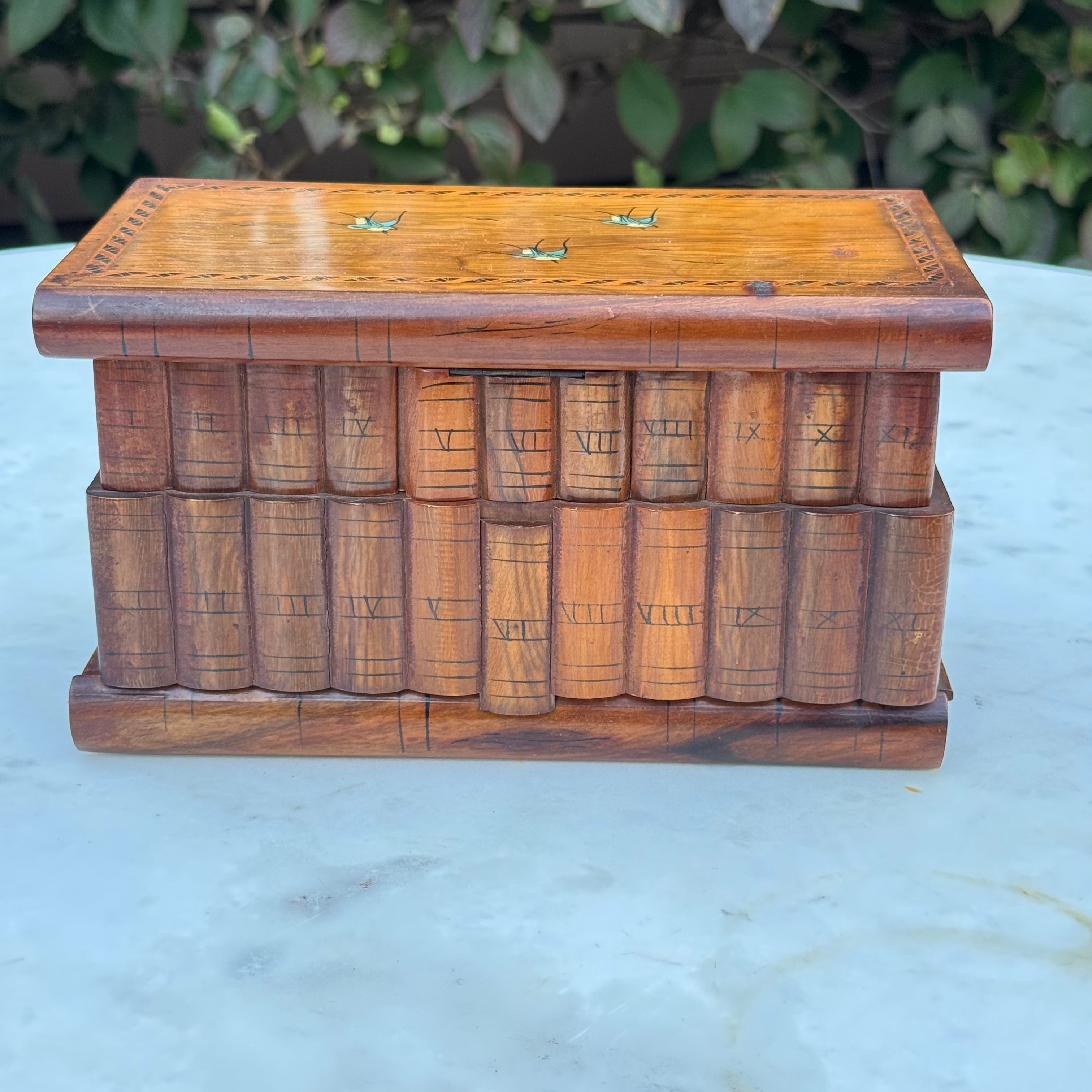 Antique Italian Sorrento Ware Olive Wood Jewelry Box