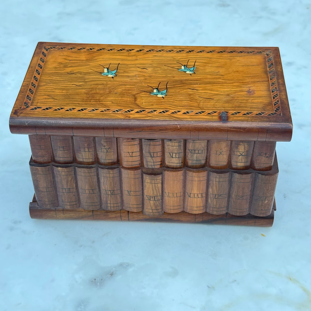 Antique Italian Sorrento Ware Olive Wood Jewelry Box