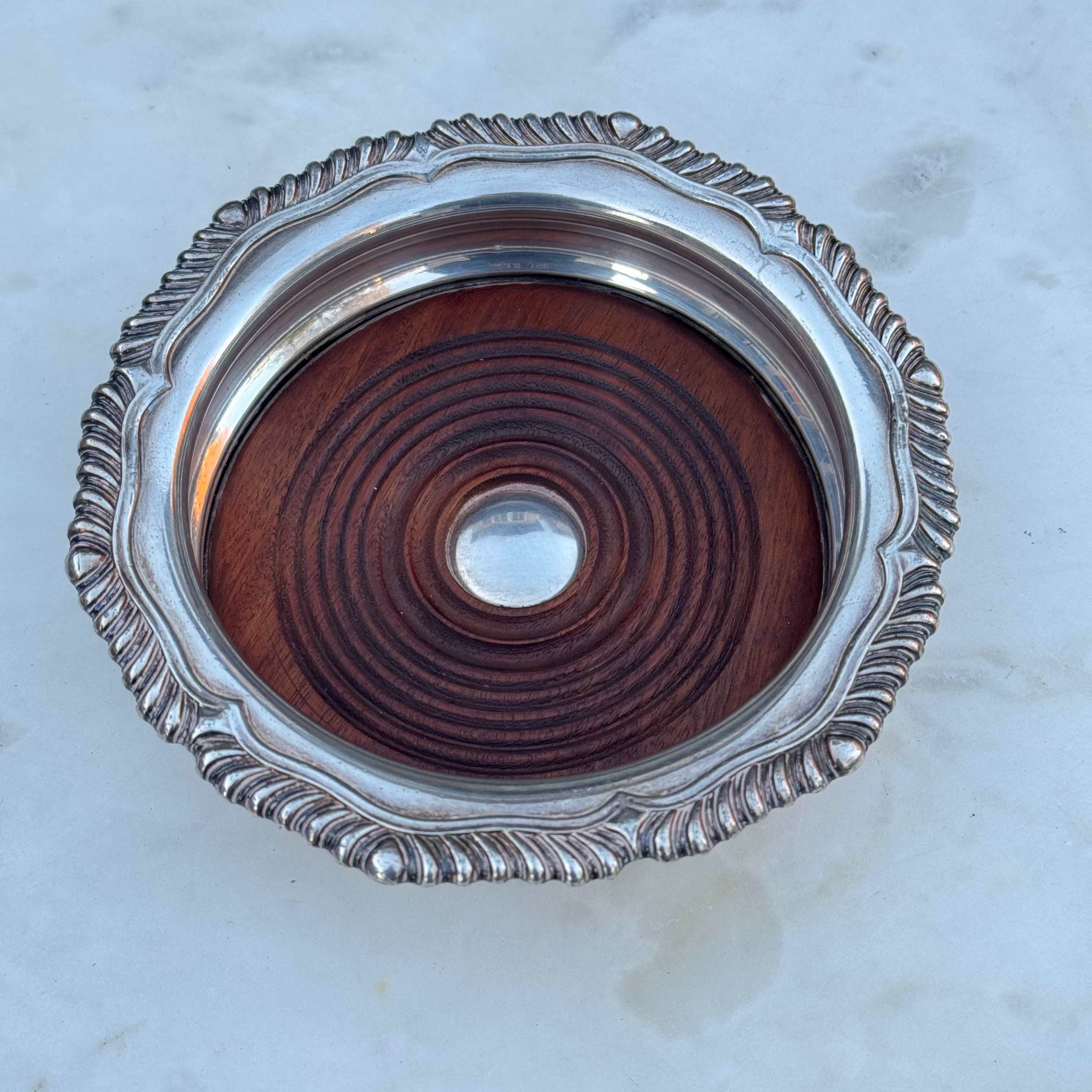 English Silver-Plated Wine Coaster with Gadrooned Rim
