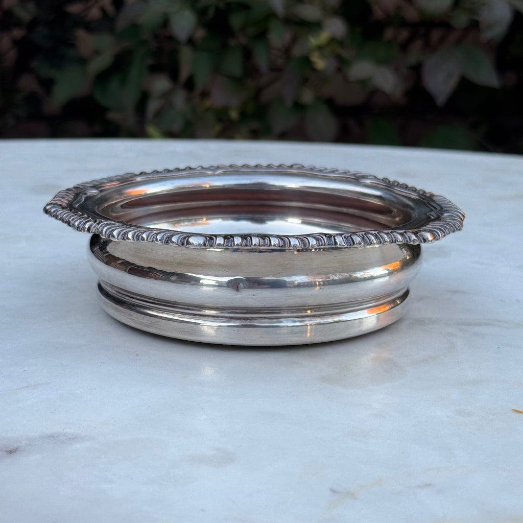 English Silver-Plated Wine Coaster with Gadrooned Rim