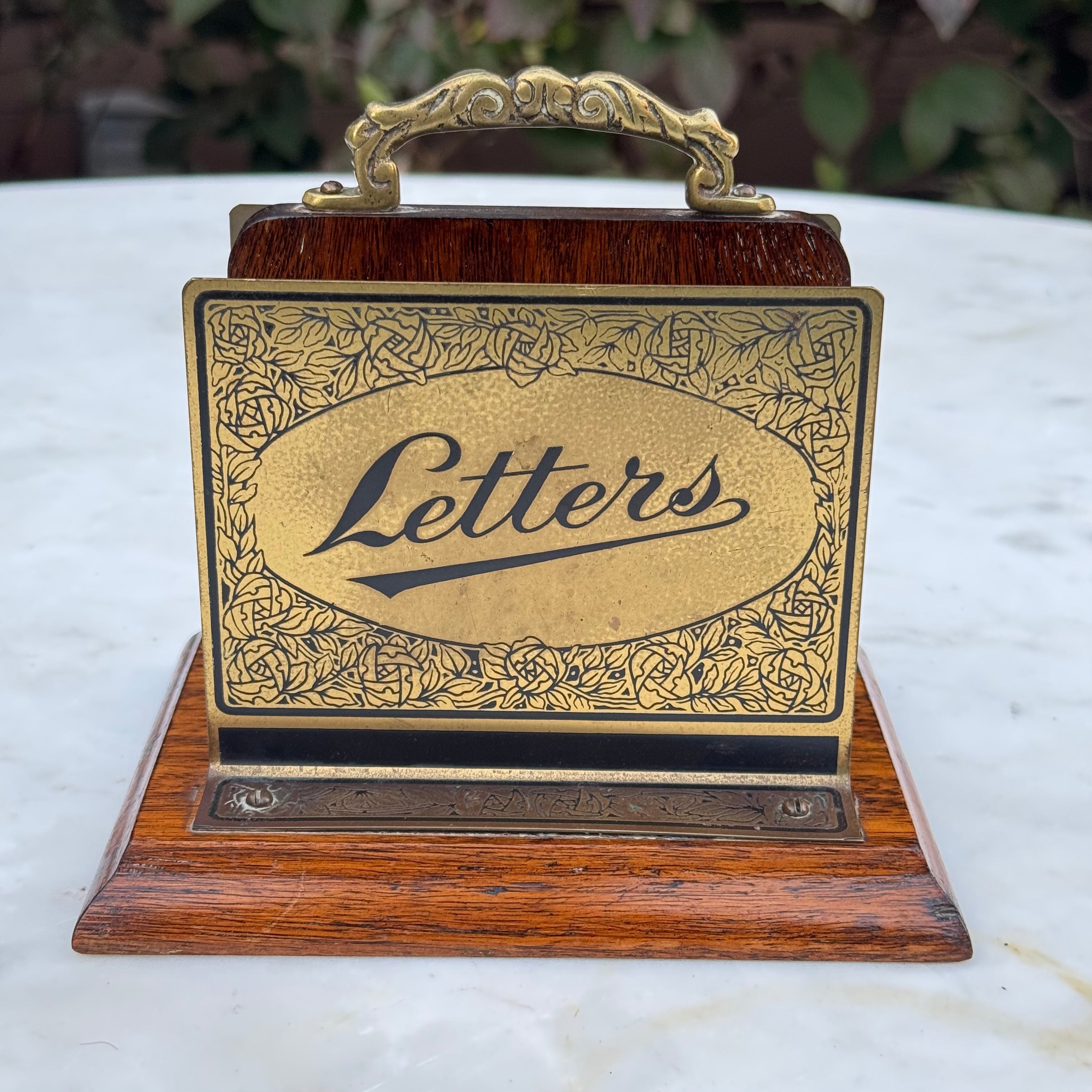 English Oak & Brass Letter Rack