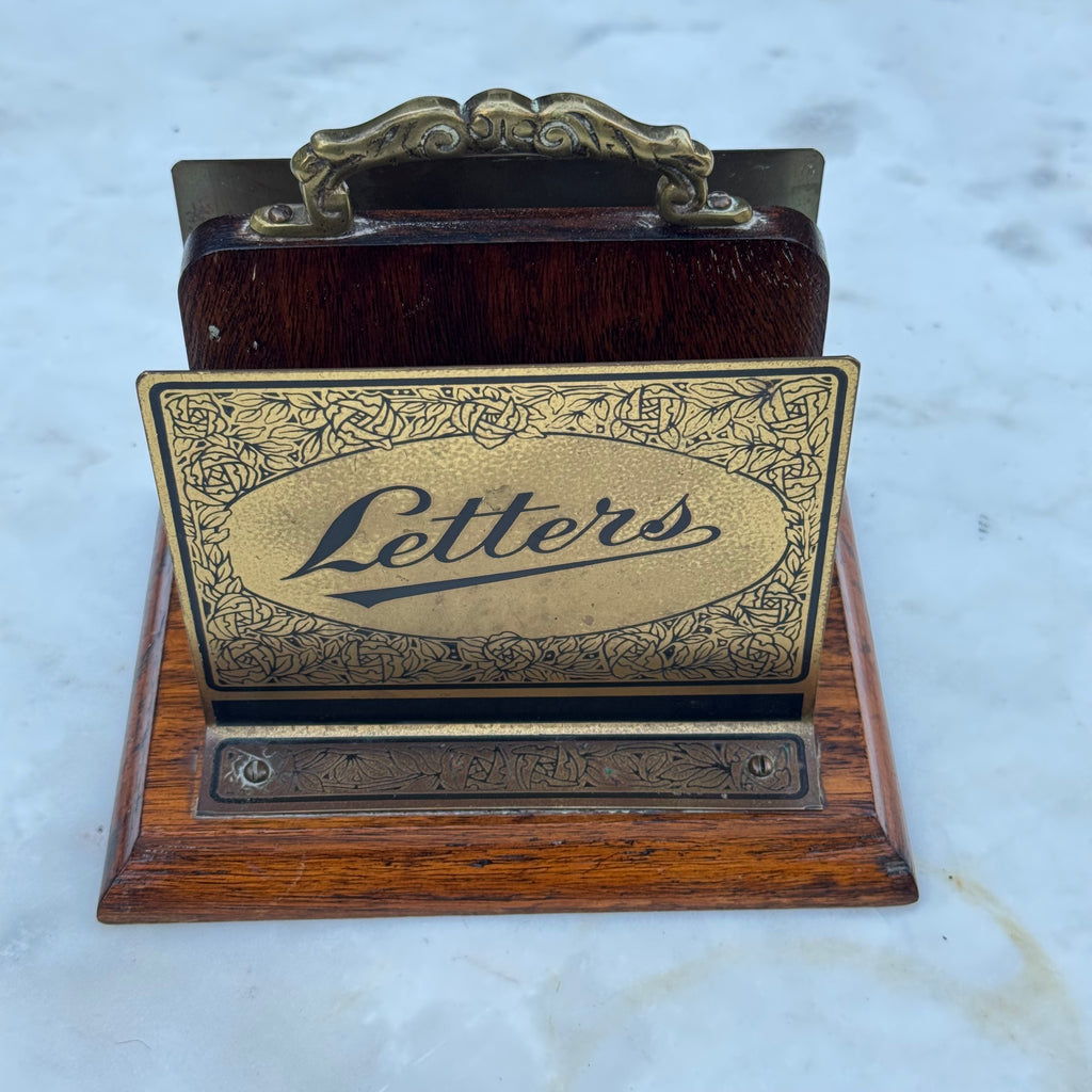 English Oak & Brass Letter Rack