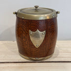 English Oak Biscuit Barrel Dated April 27th, 1939