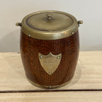 English Oak Biscuit Barrel Dated April 27th, 1939