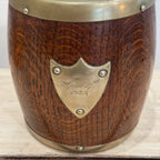 English Oak Biscuit Barrel Dated April 27th, 1939