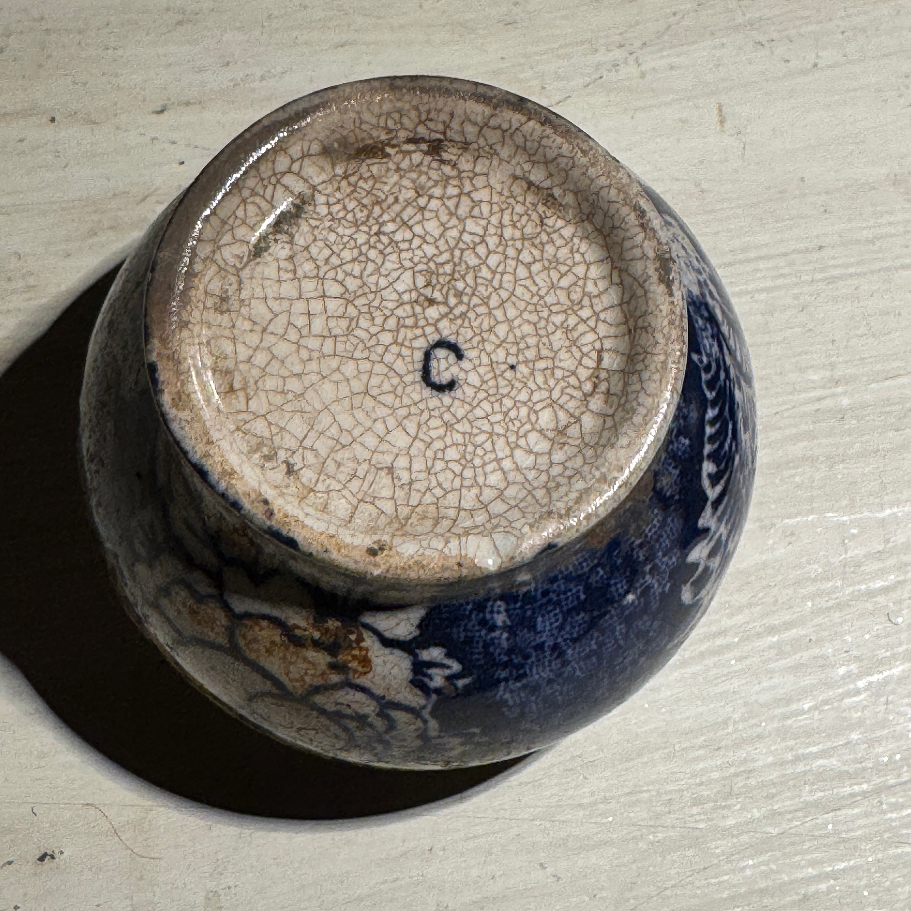 Antique English Blue Transferware Mini Cachepot