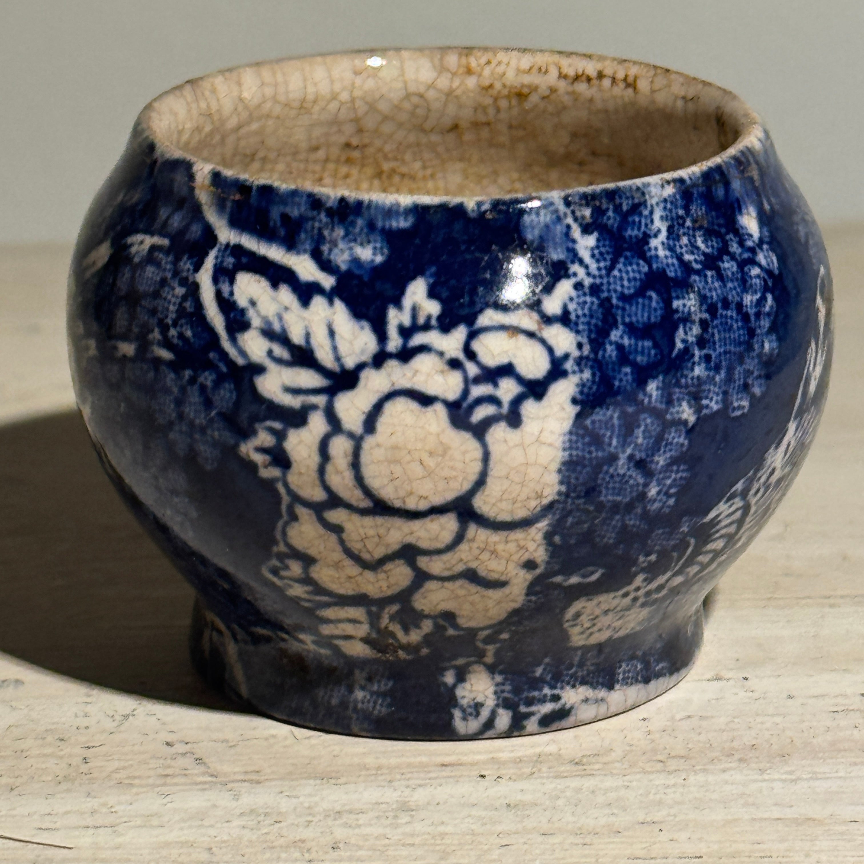 Antique English Blue Transferware Mini Cachepot