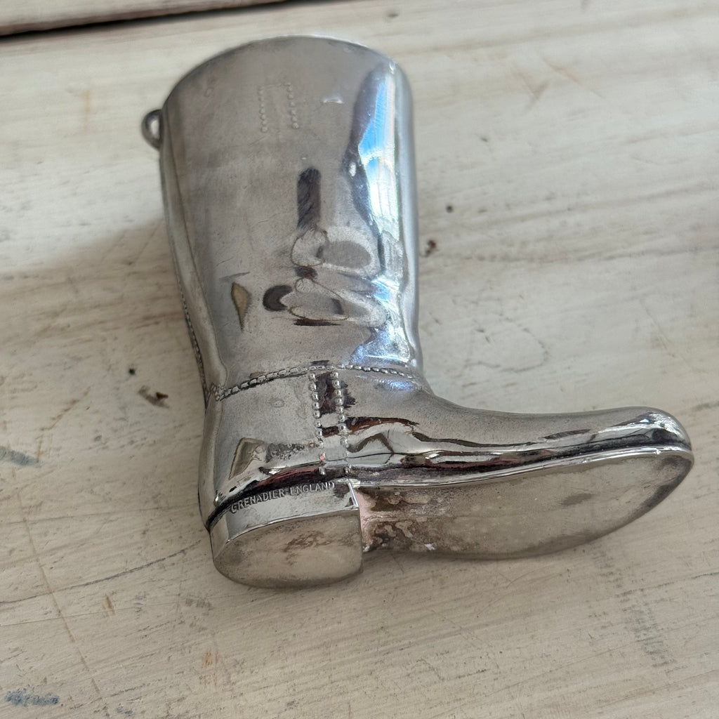English Silver-Plated Riding Boot Spirit Measure