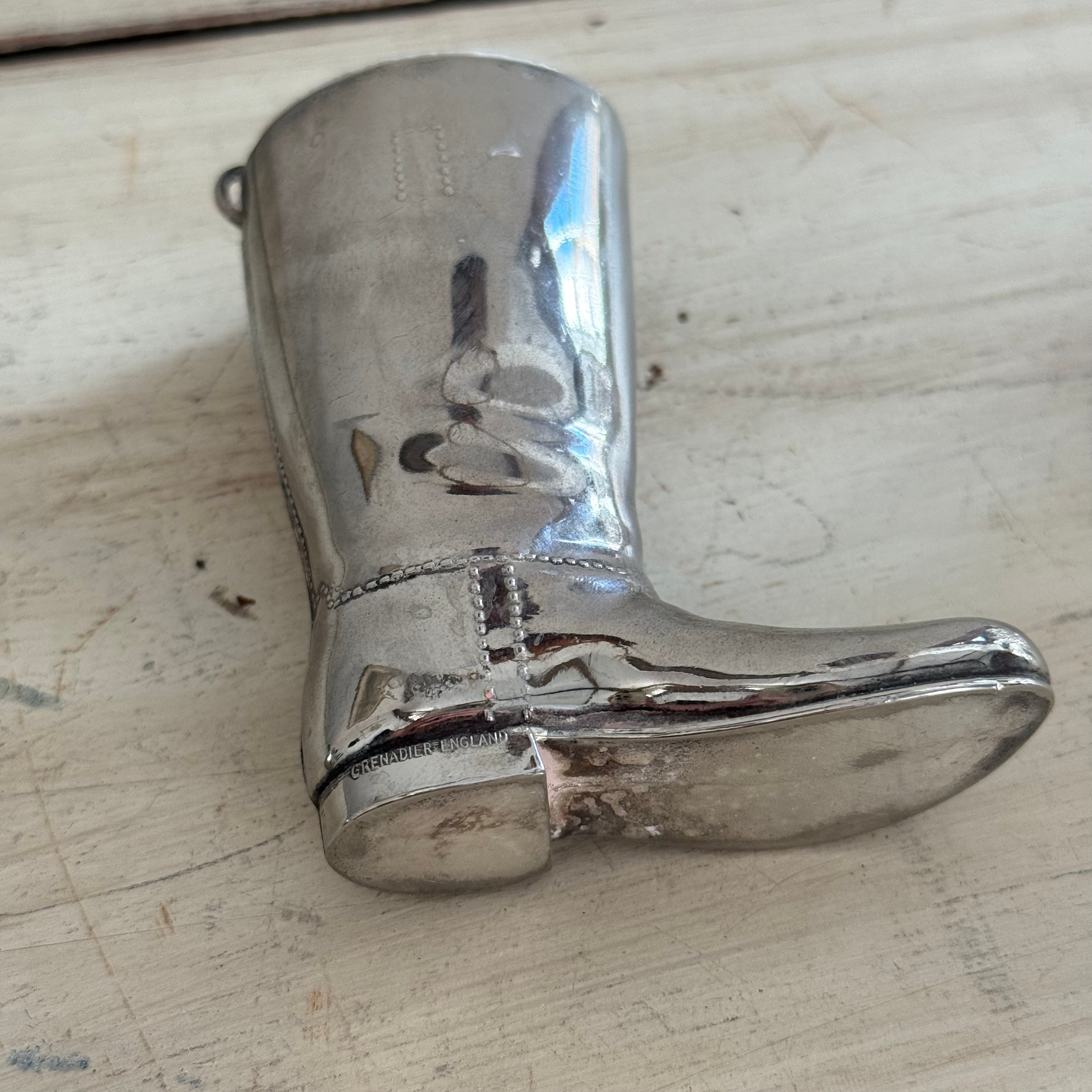 English Silver-Plated Riding Boot Spirit Measure