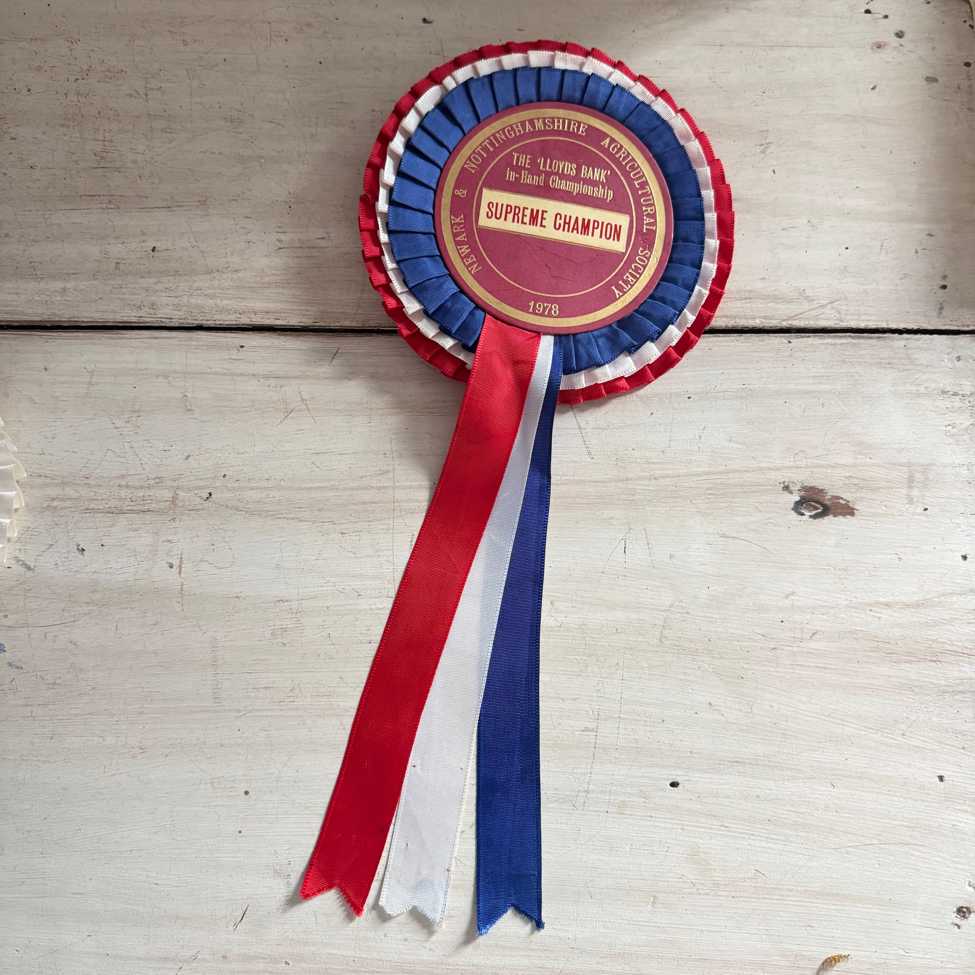 Vintage 1978 Newark & Nottinghamshire Agricultural Society Champion Rosette