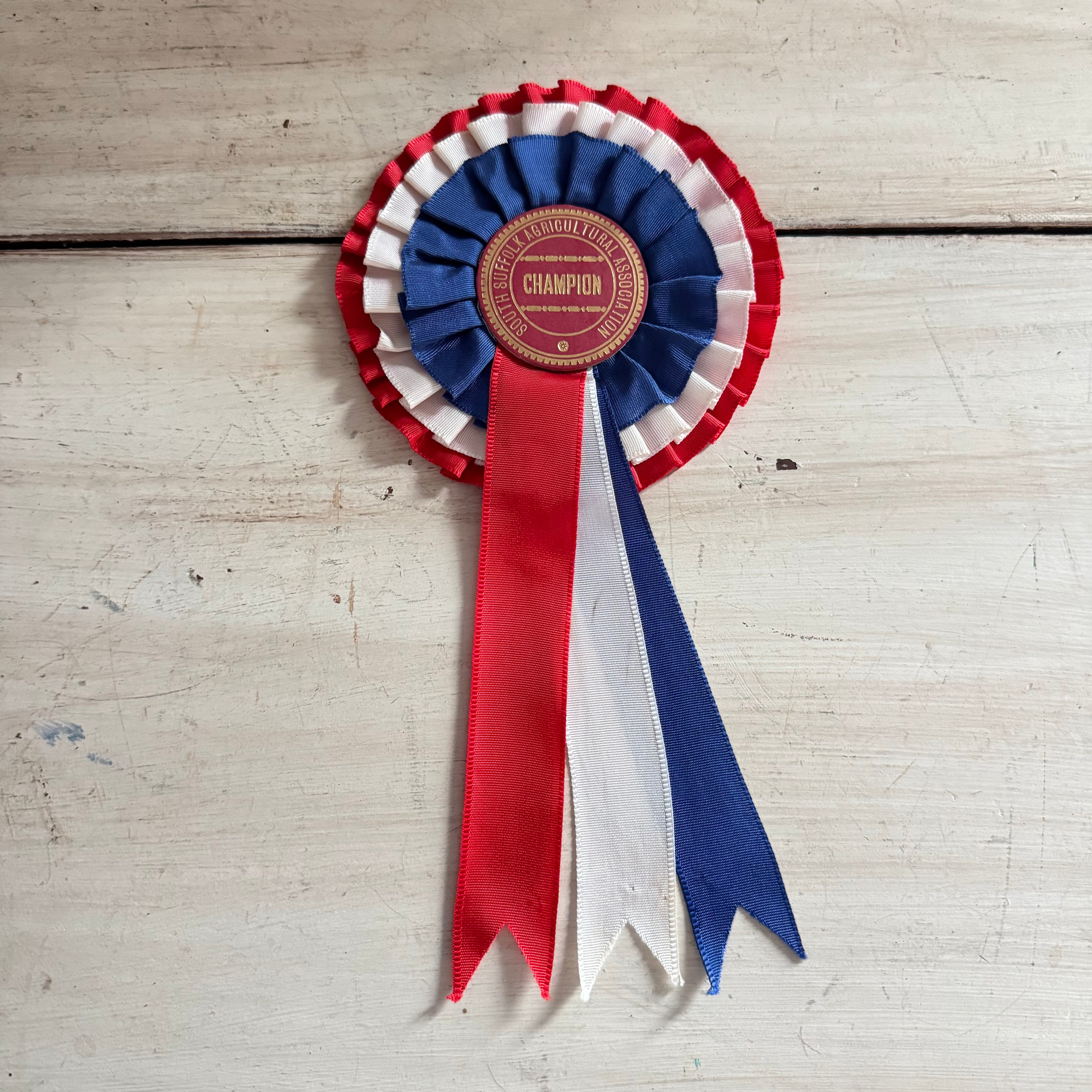 Vintage English South Suffolk Agricultural Association Champion Rosette