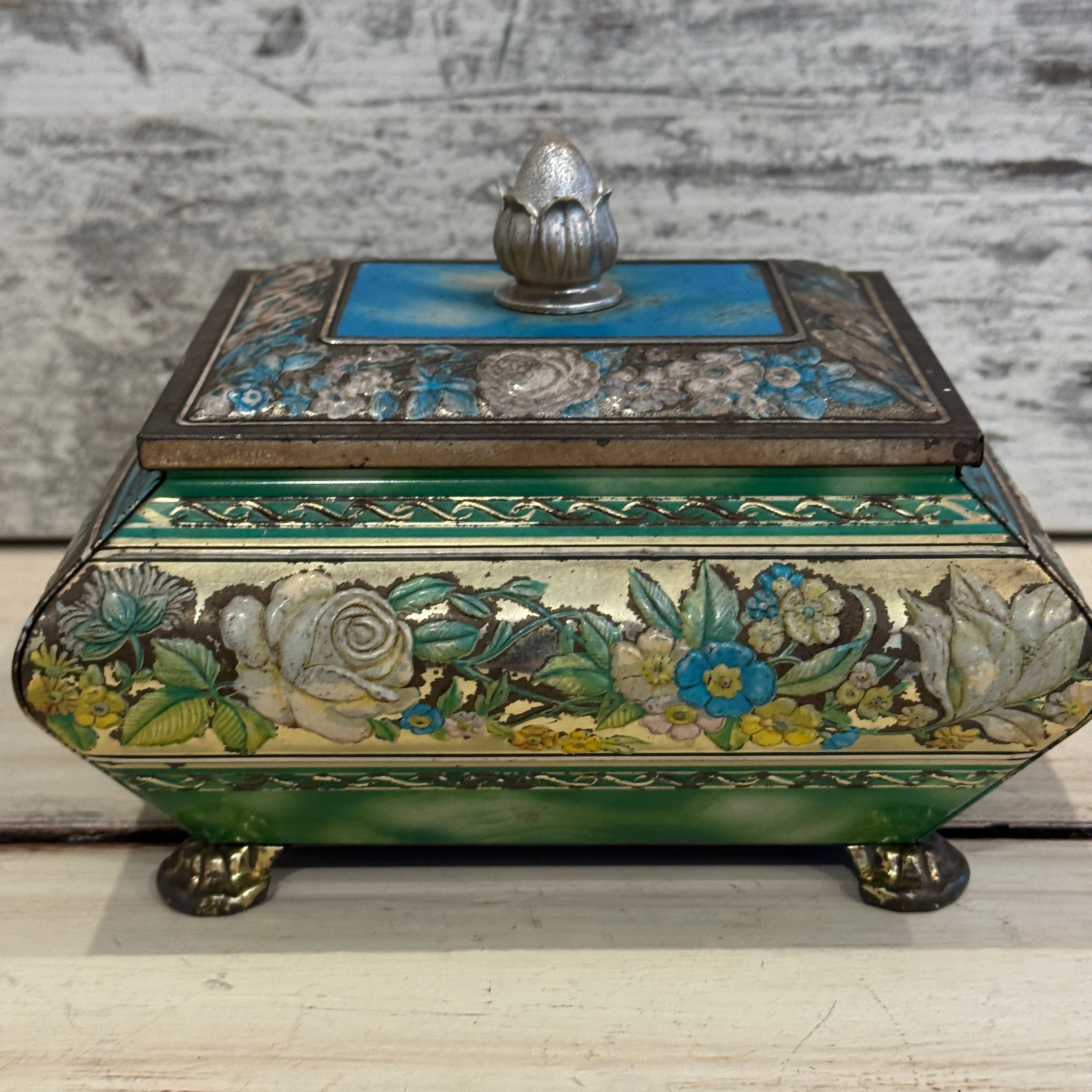 Antique English Blue Bird Confectionery Box