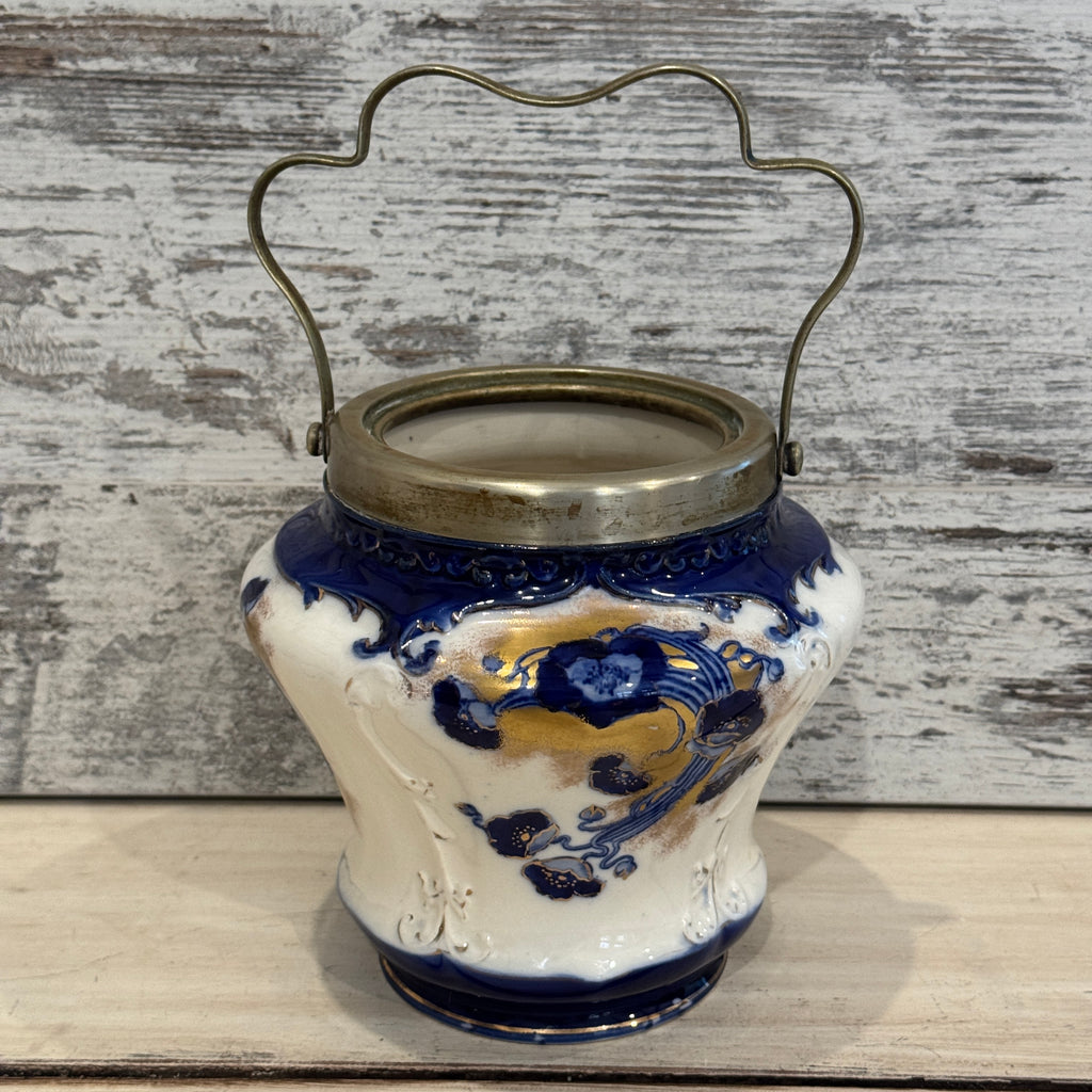 Antique English Devon Ware Biscuit Barrel