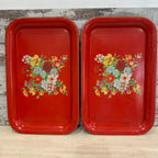 Vintage Red Floral Metal Tray