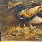 Antique Gilt-Framed Oil Painting with Chickens