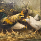 Antique Gilt-Framed Oil Painting with Chickens