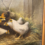 Antique Gilt-Framed Oil Painting with Chickens