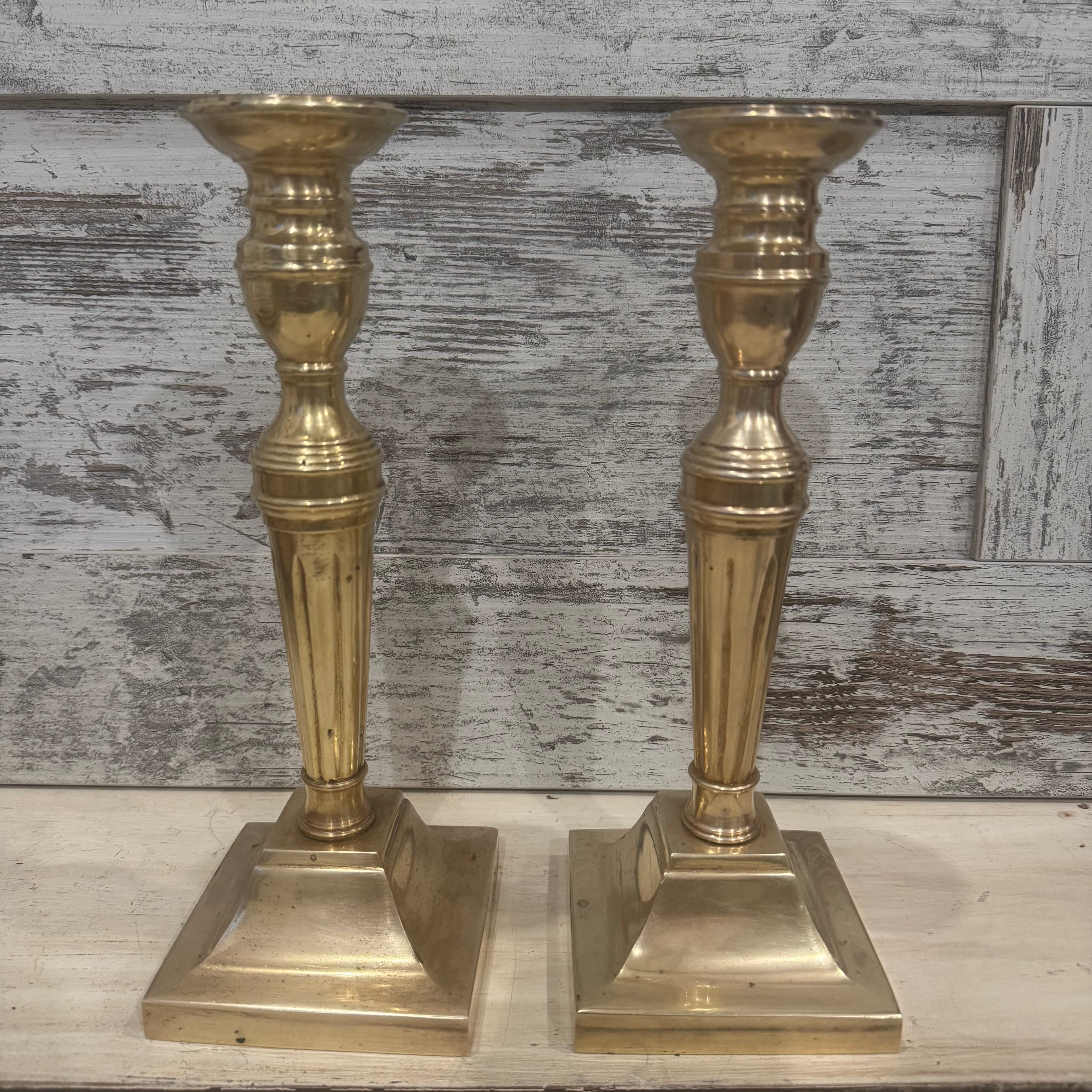 Neoclassical Brass Candlesticks, Pair