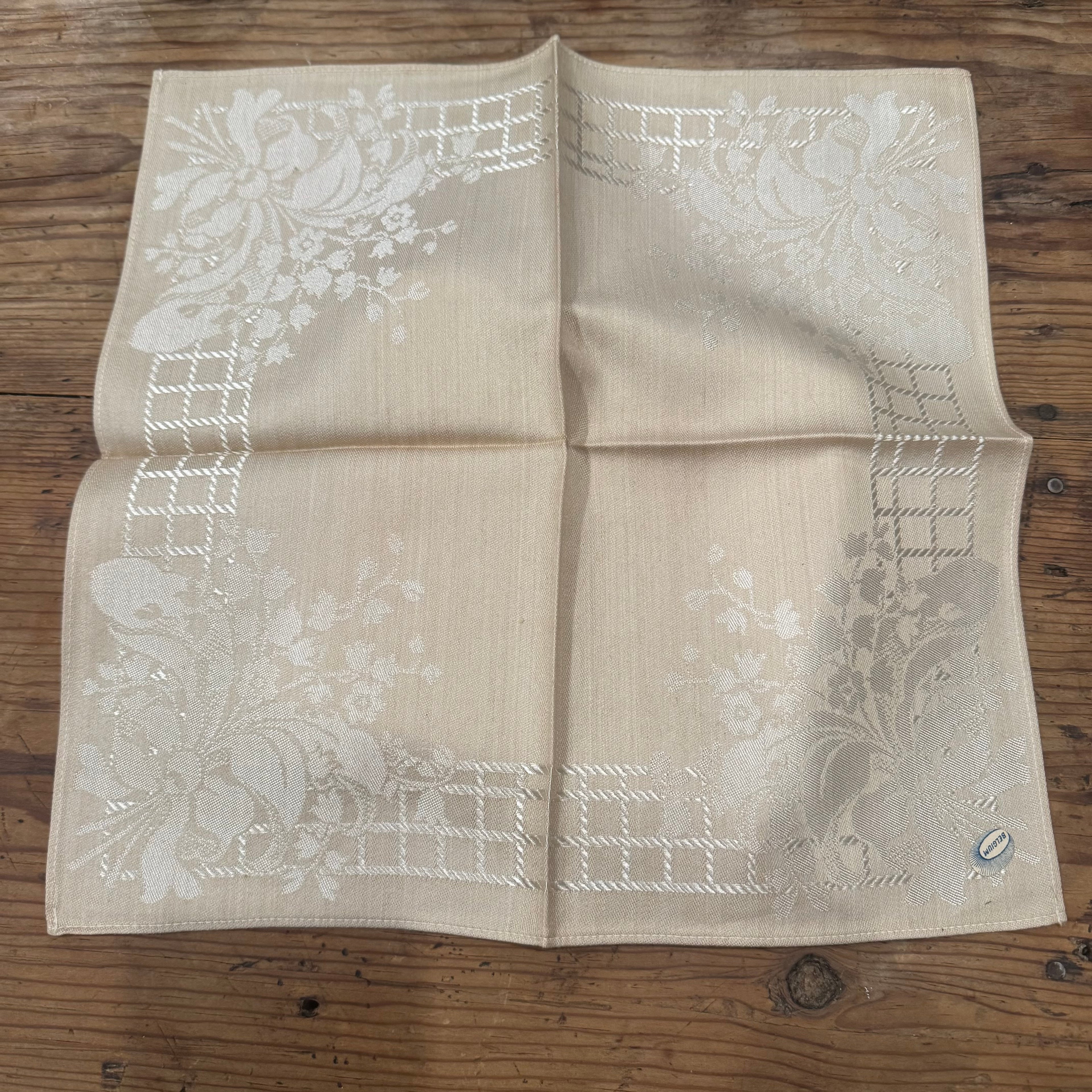 Belgian Damask Linen Napkins – Floral Basket Motif (Set of 6)