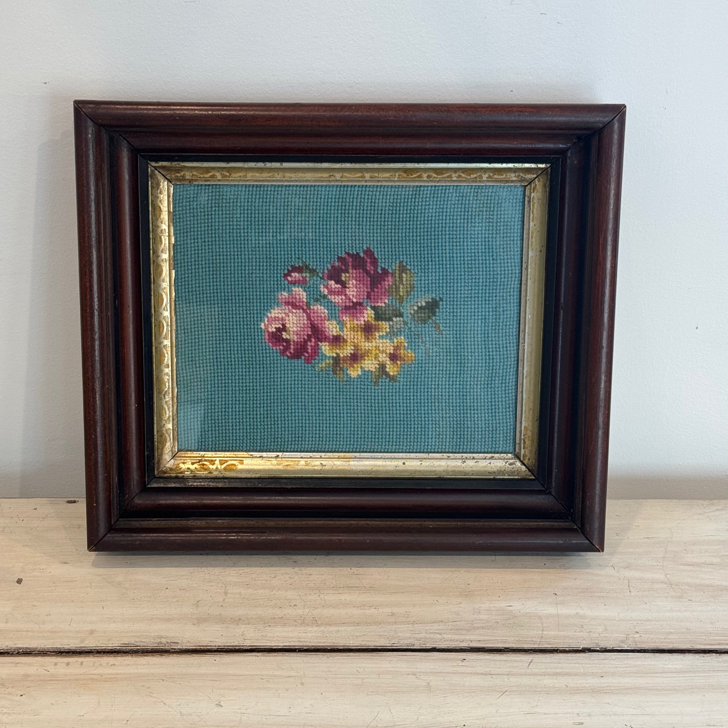 Sweet Floral Needlepoint Framed