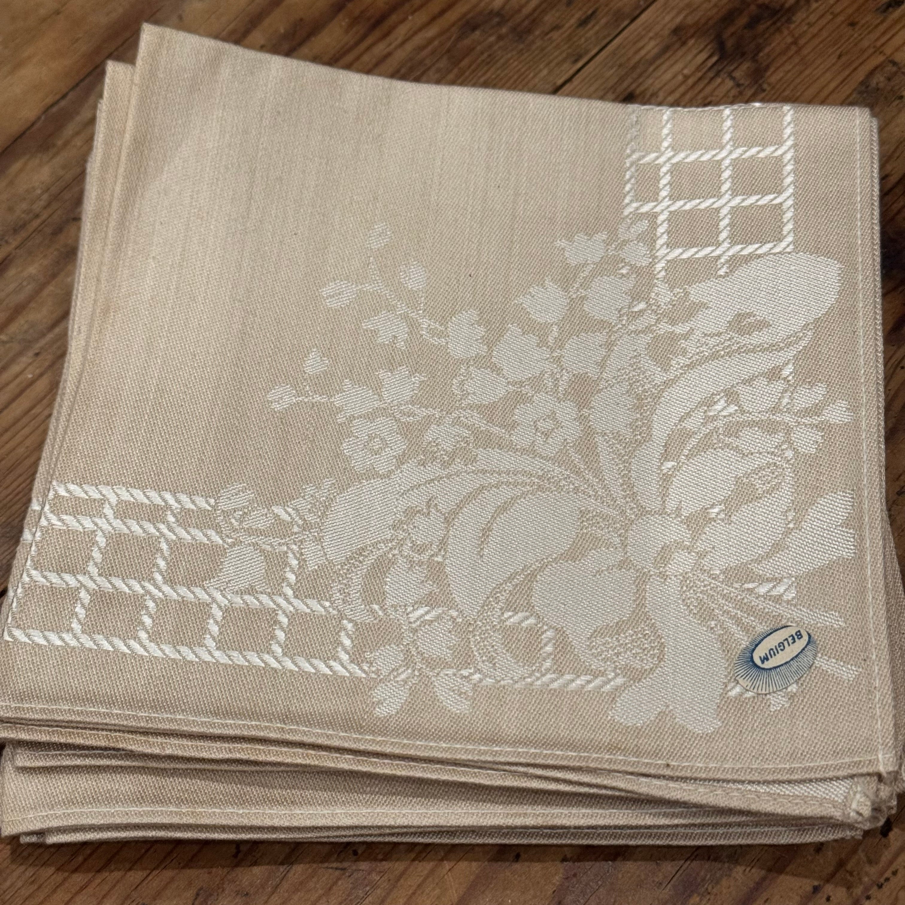 Belgian Damask Linen Napkins – Floral Basket Motif (Set of 6)