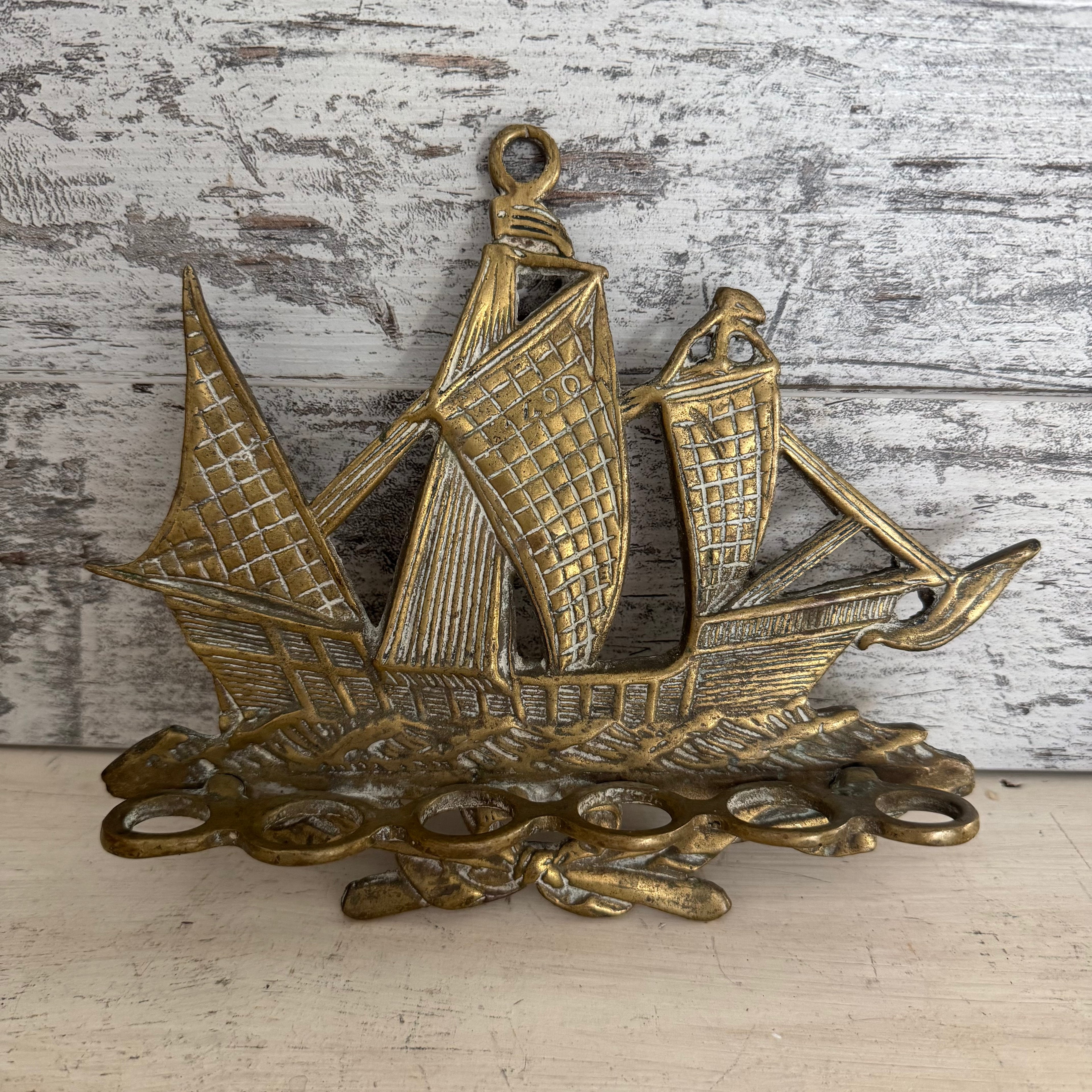 English Brass Galleon Pipe Holder