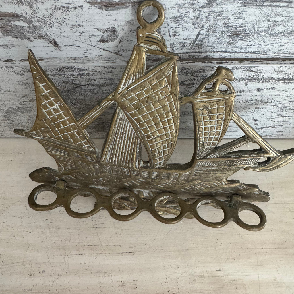 English Brass Galleon Pipe Holder