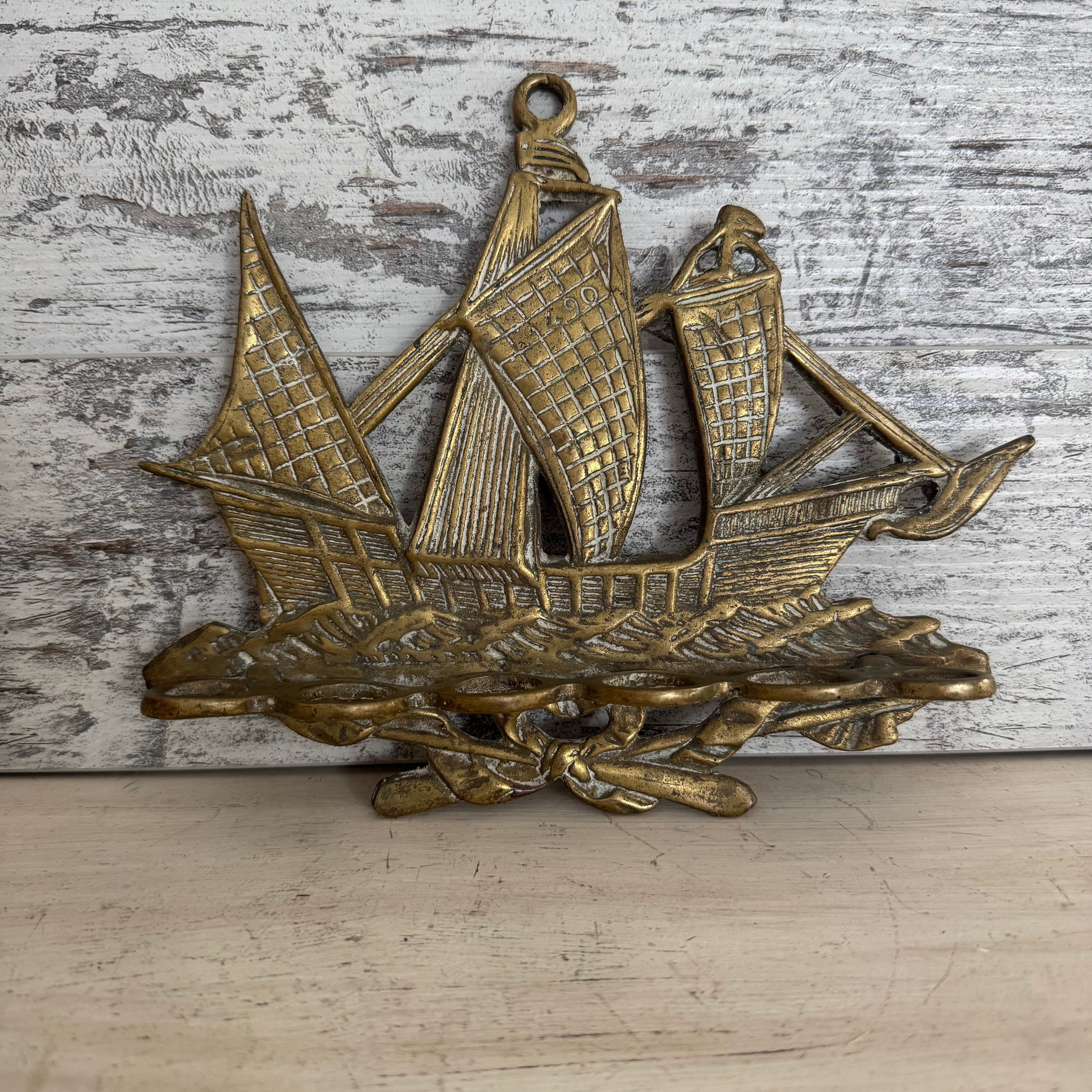 English Brass Galleon Pipe Holder