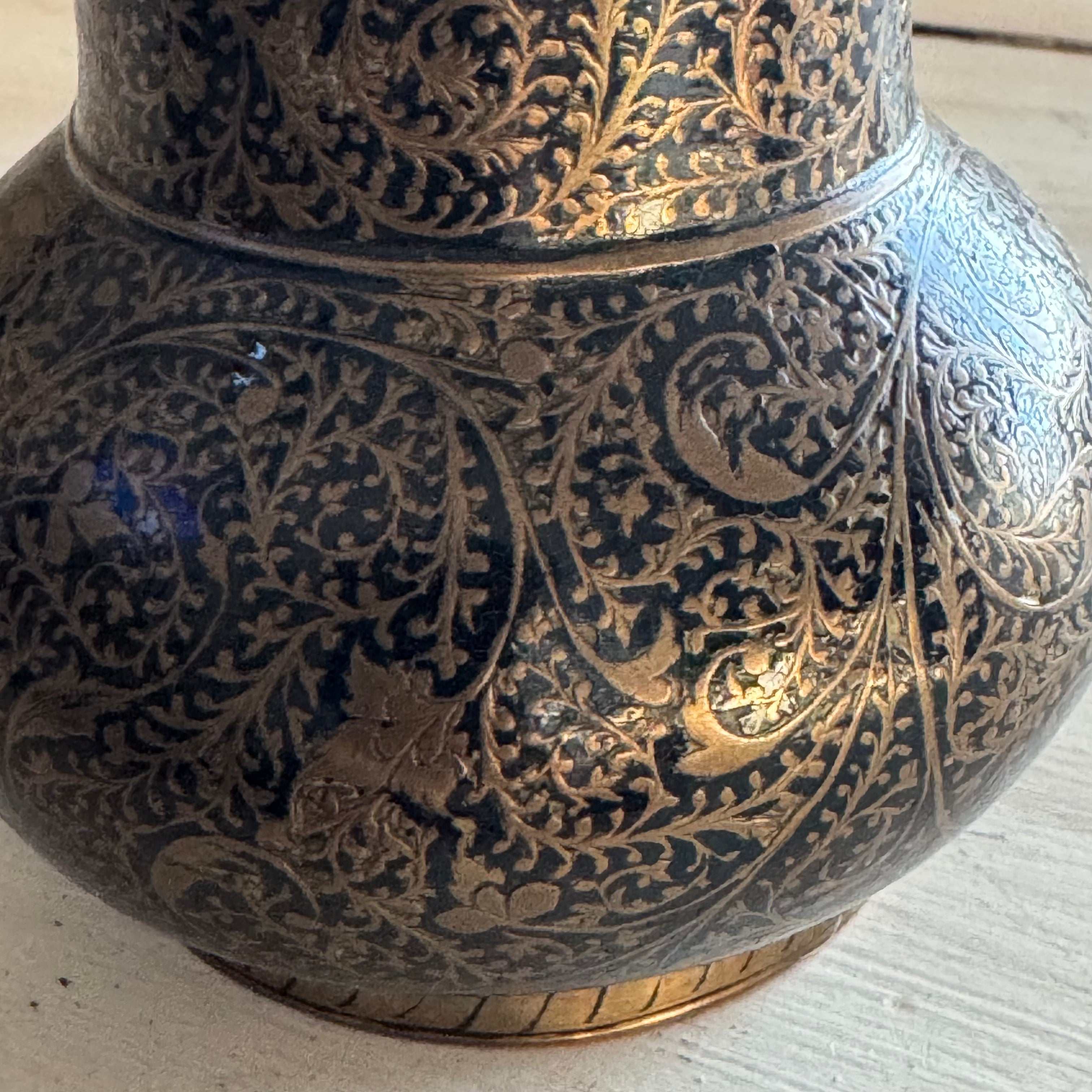 Antique Ornate Blackened Brass Vessel