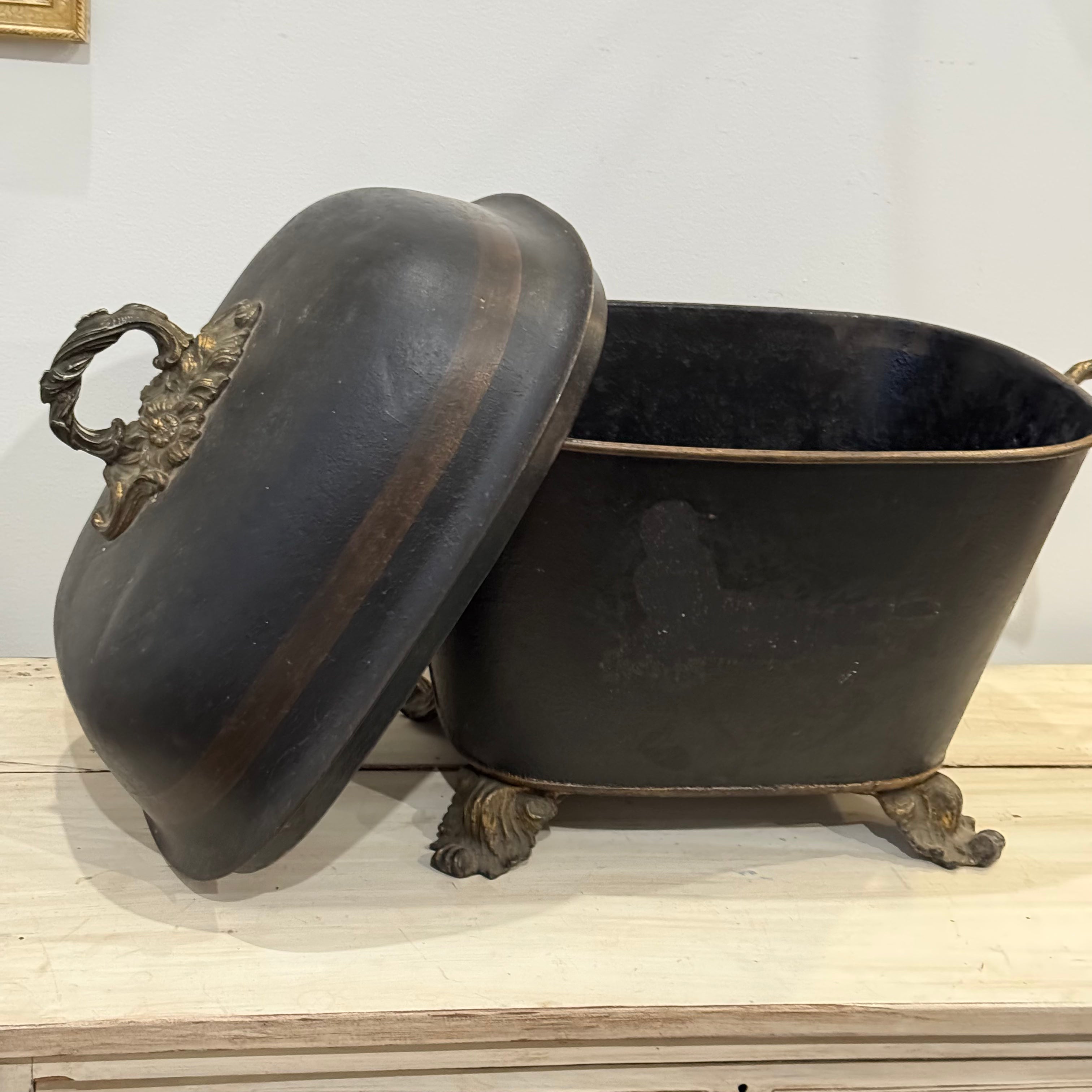 European Coal Scuttle with Brass Mounts