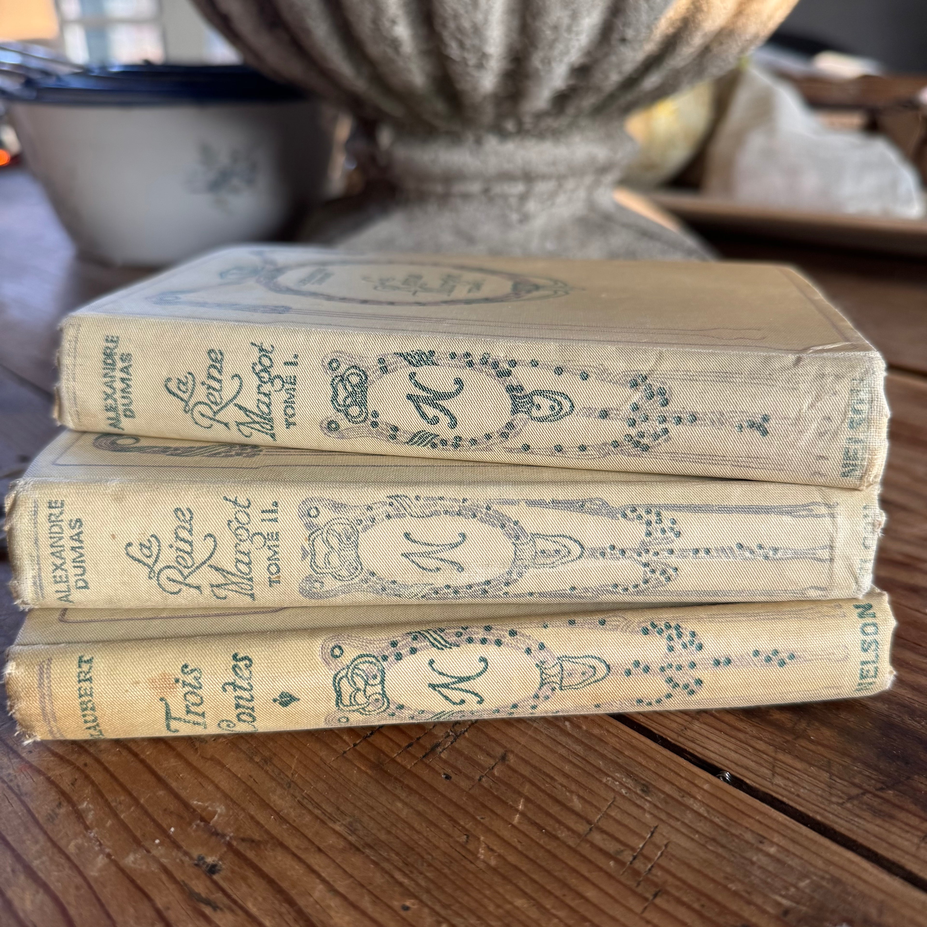Set Of Three French Nelson Vellum Books — La Reine Margot And Trois Contes