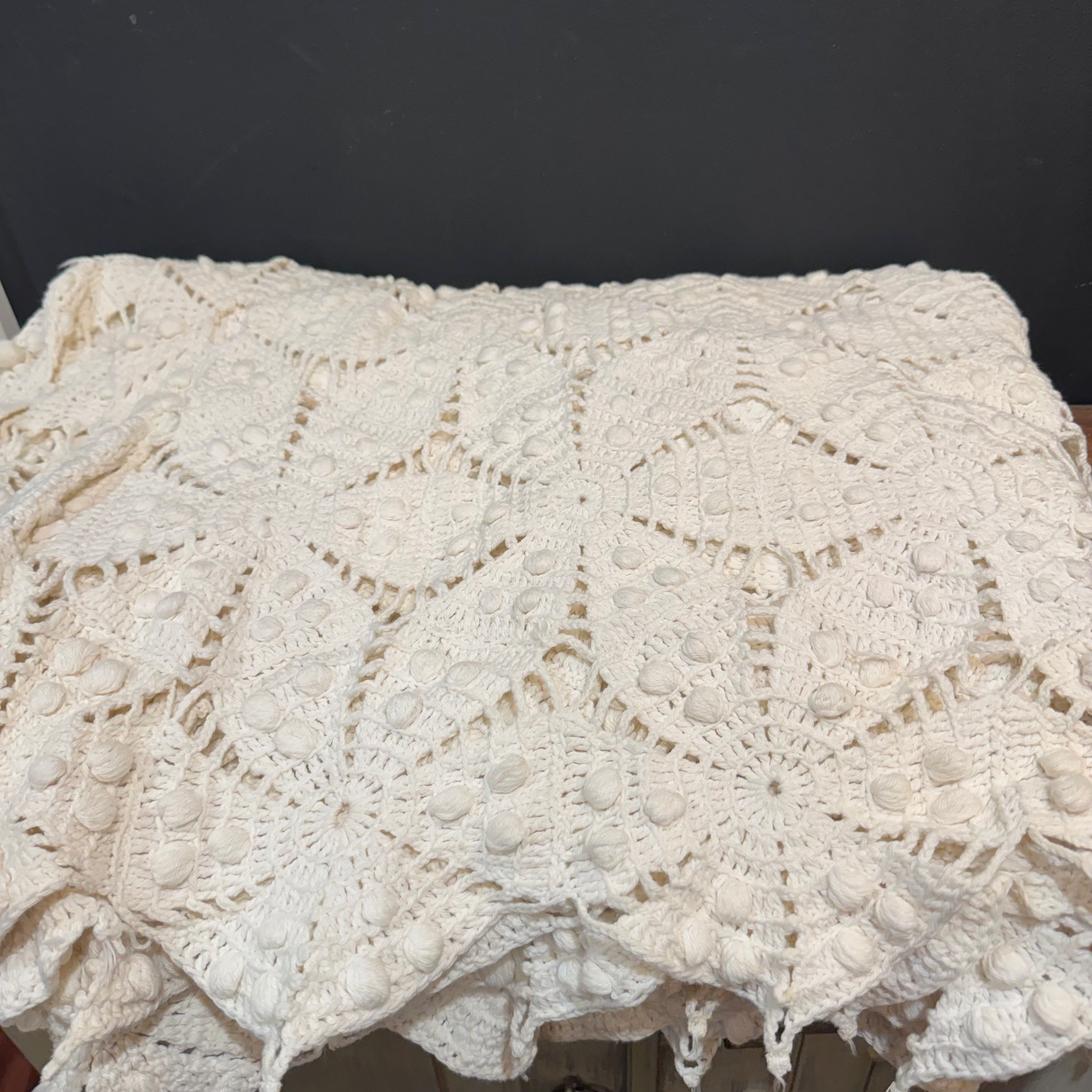 Vintage Cotton Crocheted PomPom Bedcover
