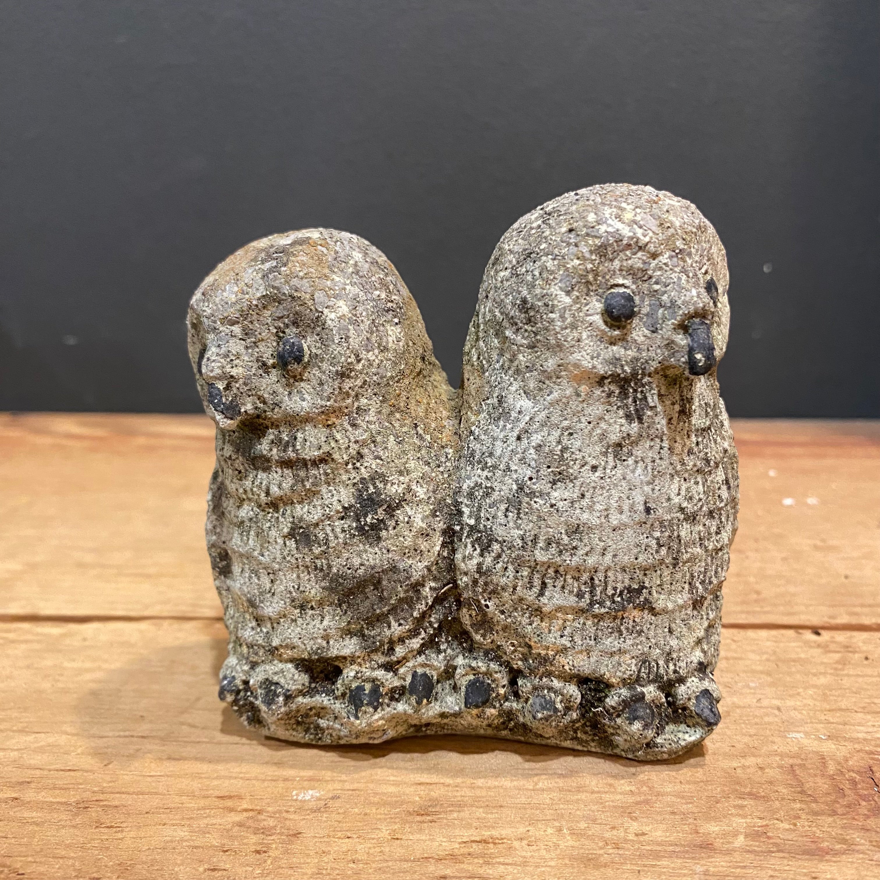 Vintage English Cast Stone Pair of Owls