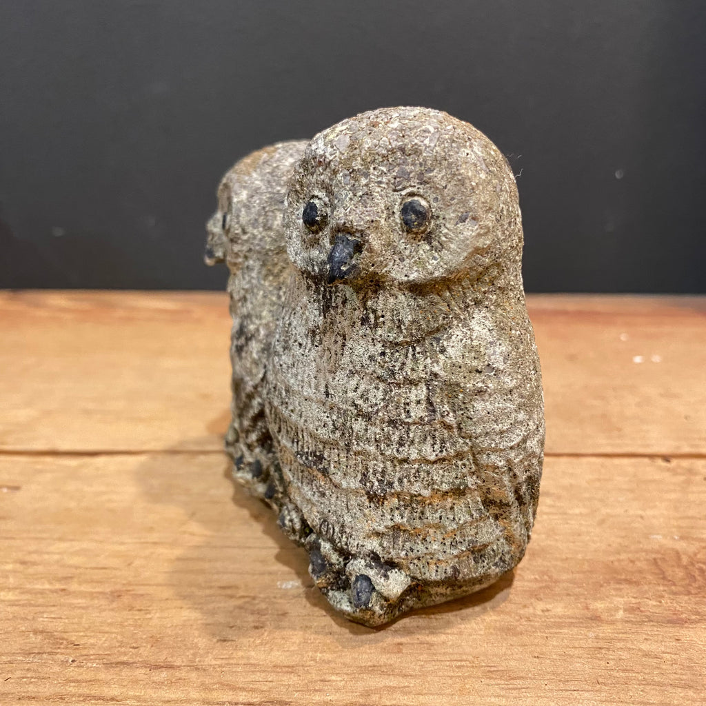 Vintage English Cast Stone Pair of Owls