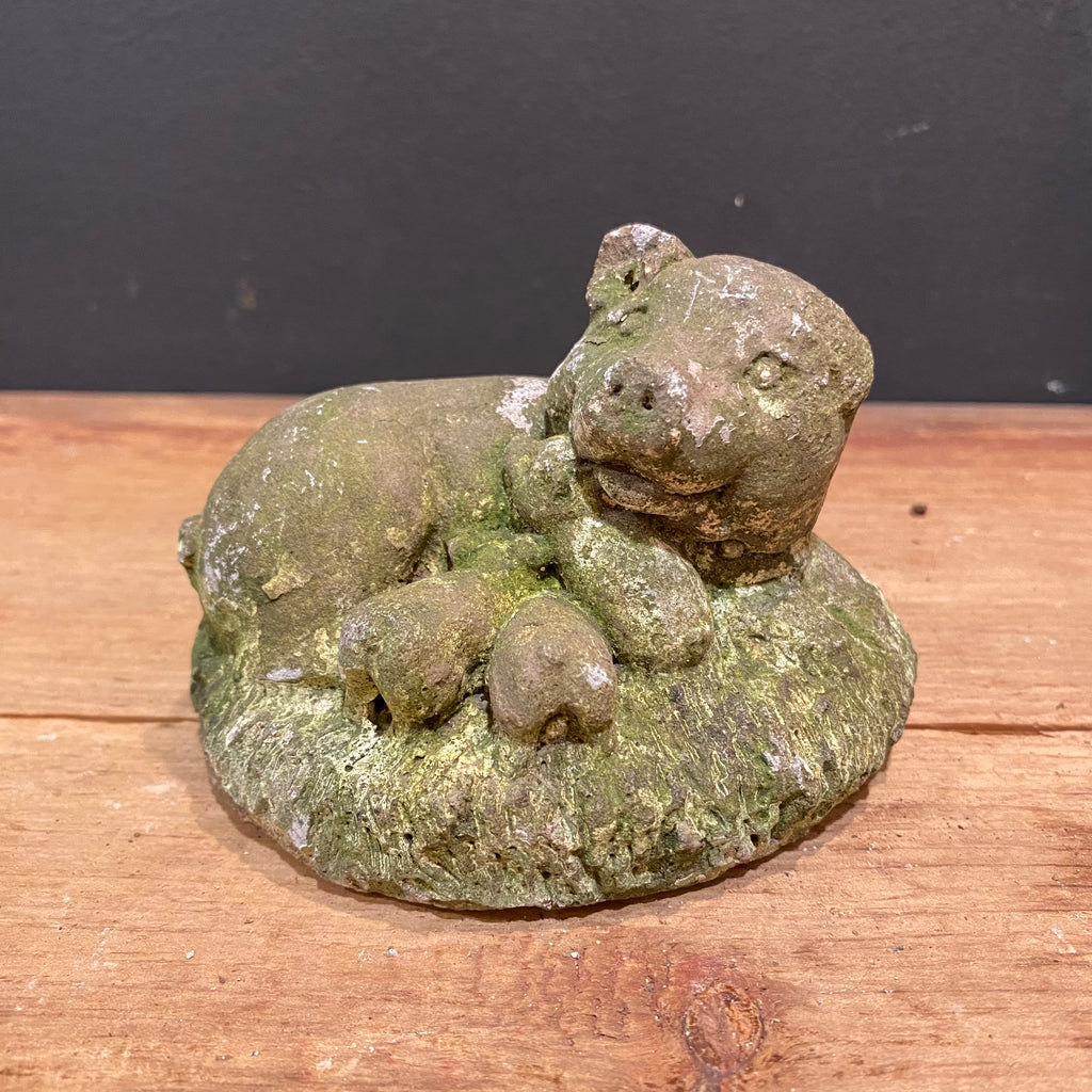 Vintage English Cast Stone Sow with Piglets