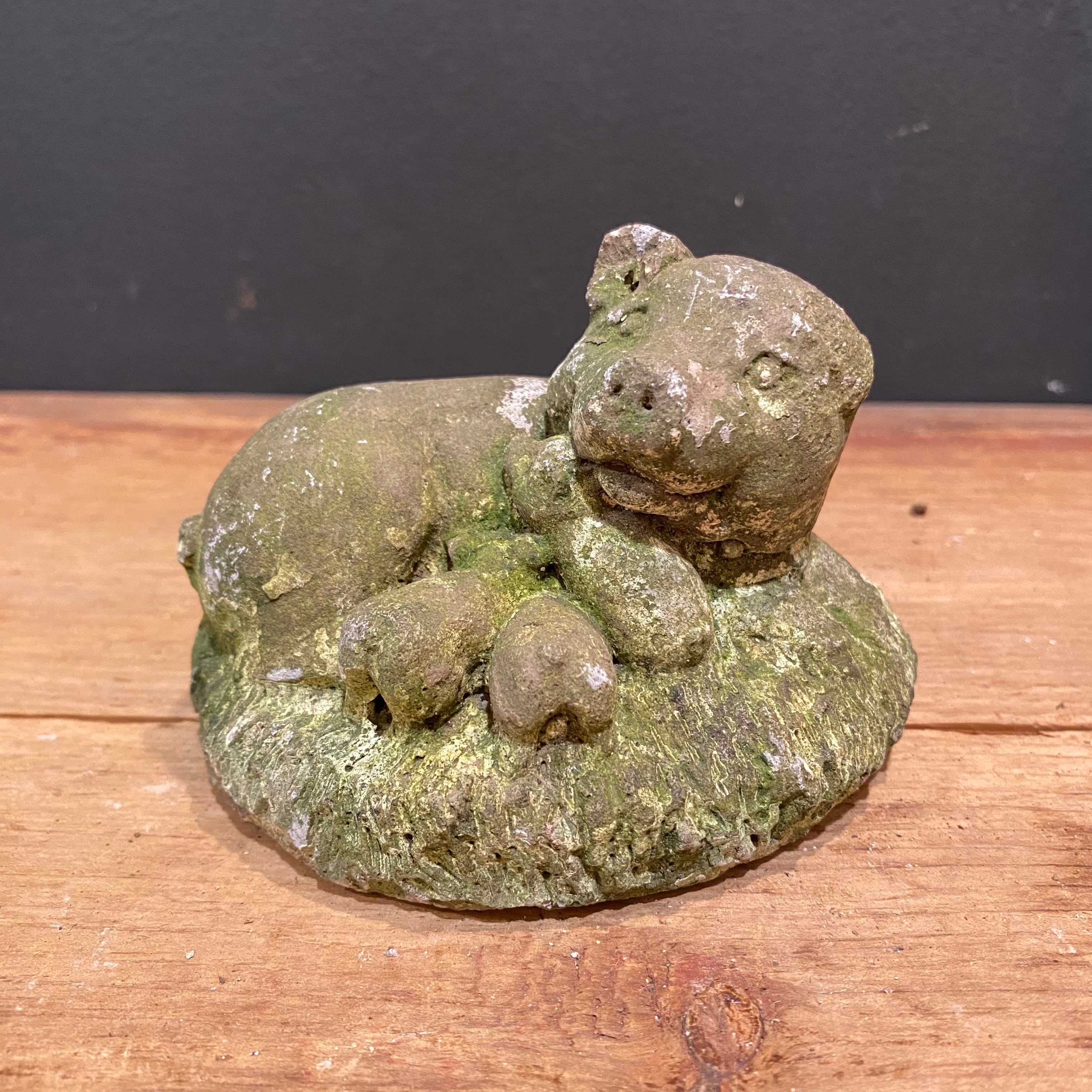Vintage English Cast Stone Sow with Piglets