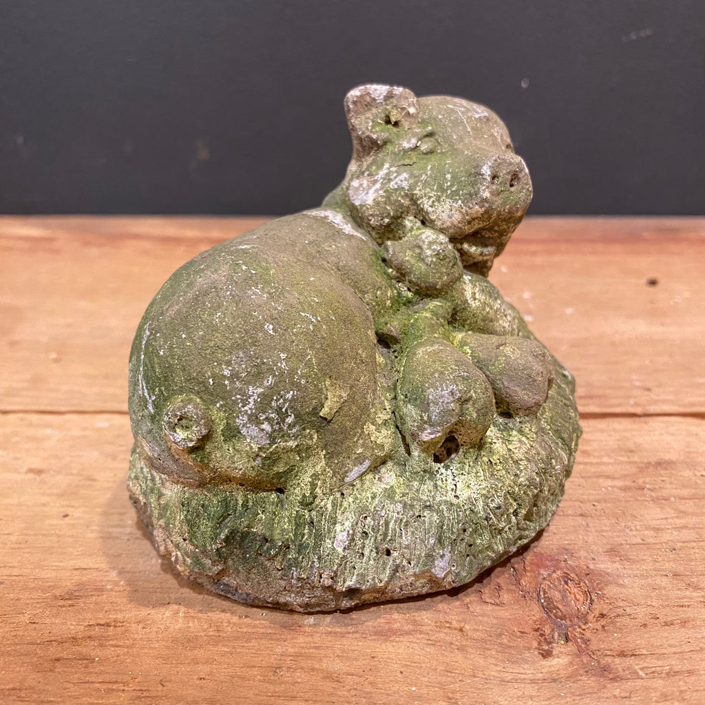 Vintage English Cast Stone Sow with Piglets