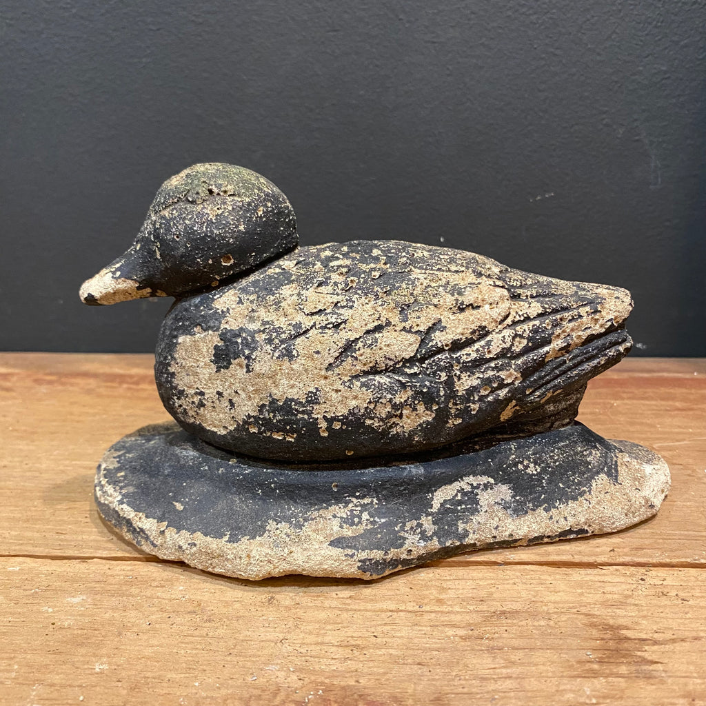 Vintage English Cast Stone Black  Duck Garden Ornament