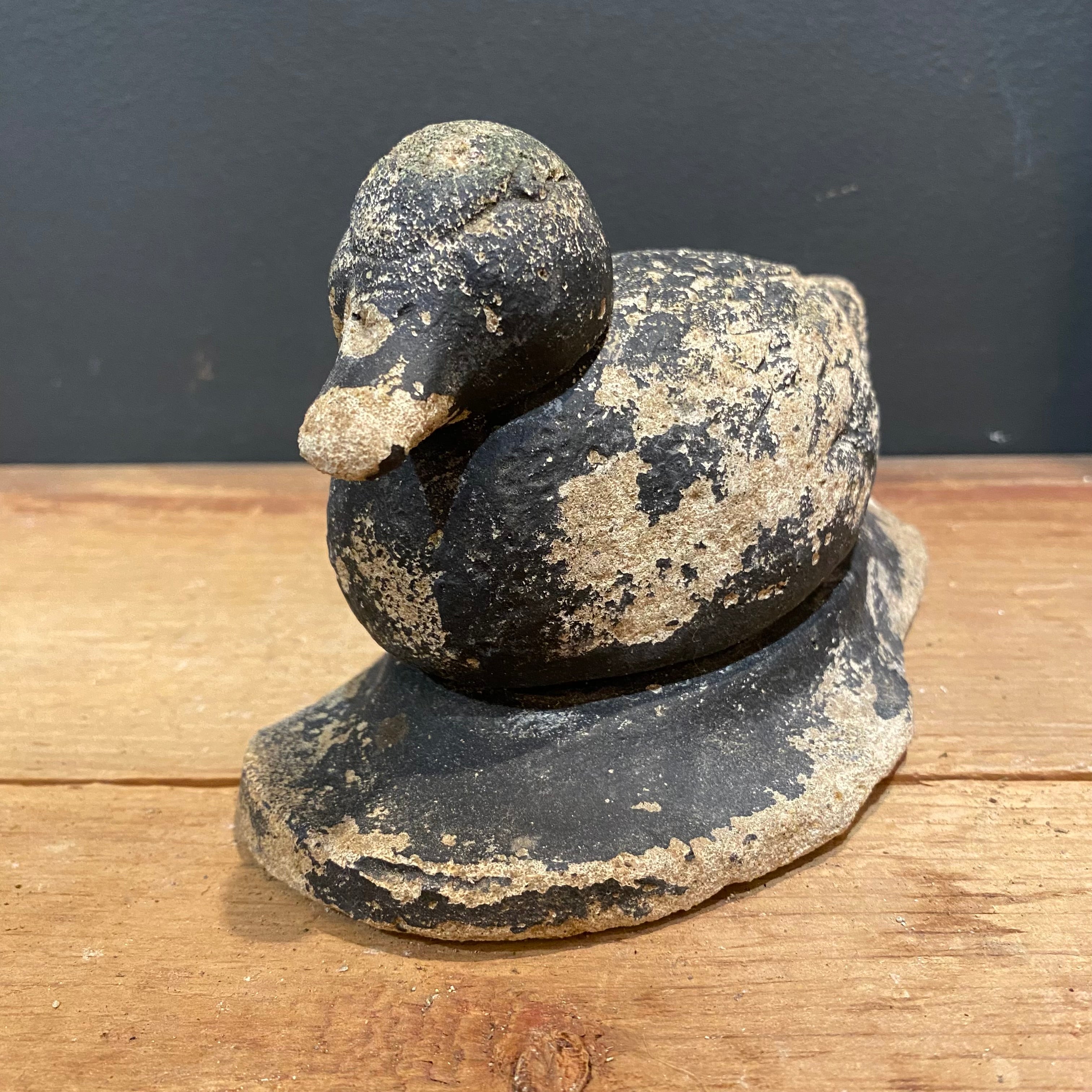 Vintage English Cast Stone Black  Duck Garden Ornament