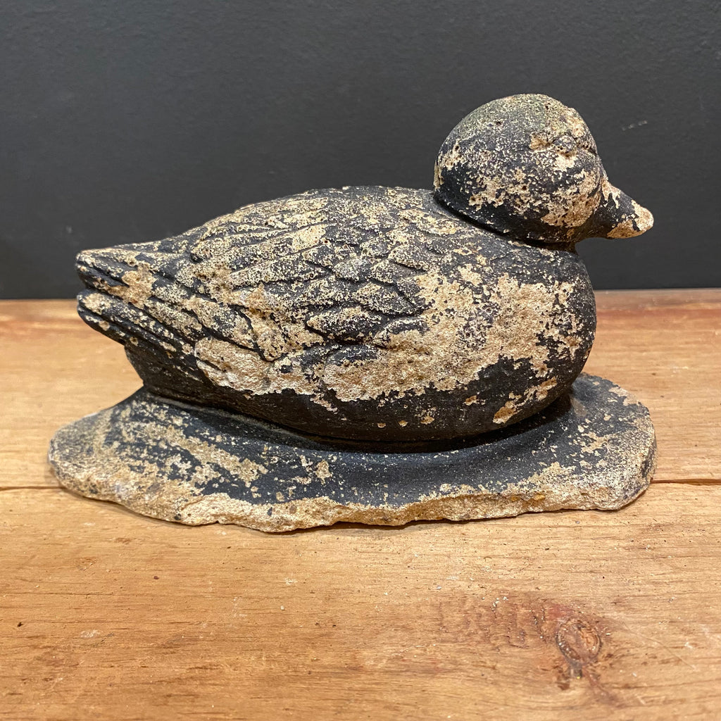 Vintage English Cast Stone Black  Duck Garden Ornament