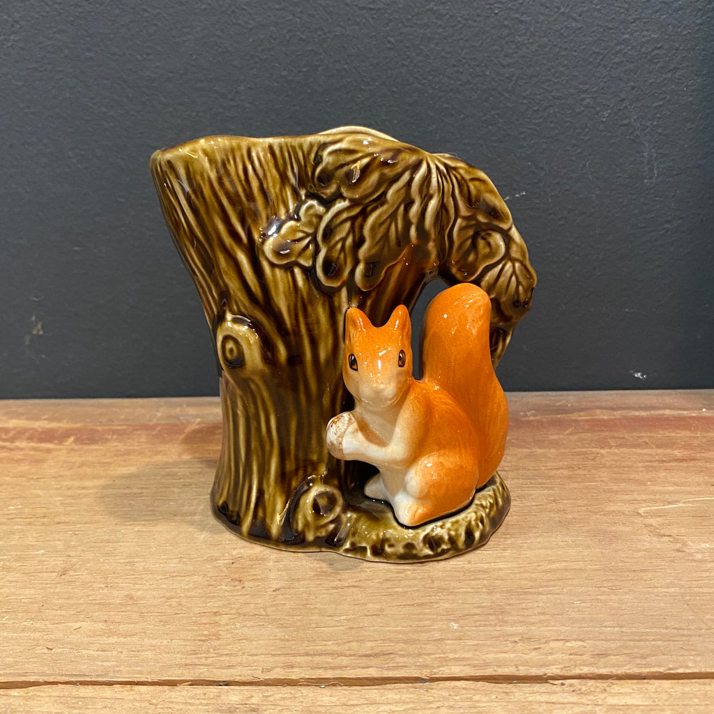 Vintage English Woodland Squirrel Tree Stump Planter No. 4233