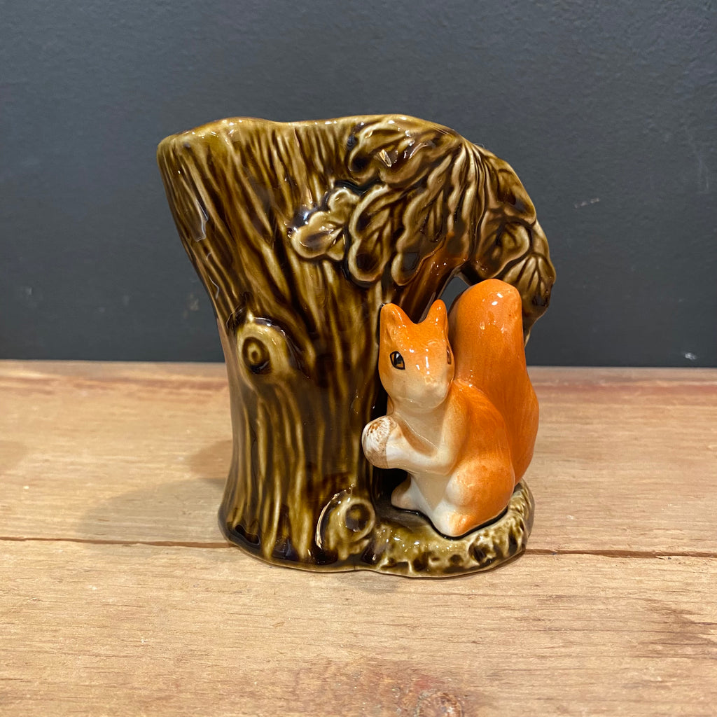 Vintage English Woodland Squirrel Tree Stump Planter No. 4233
