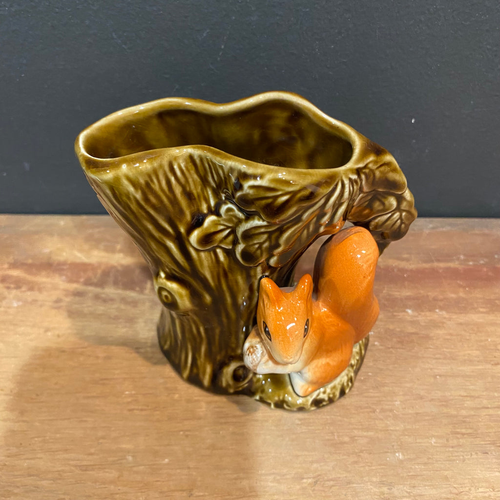 Vintage English Woodland Squirrel Tree Stump Planter No. 4233