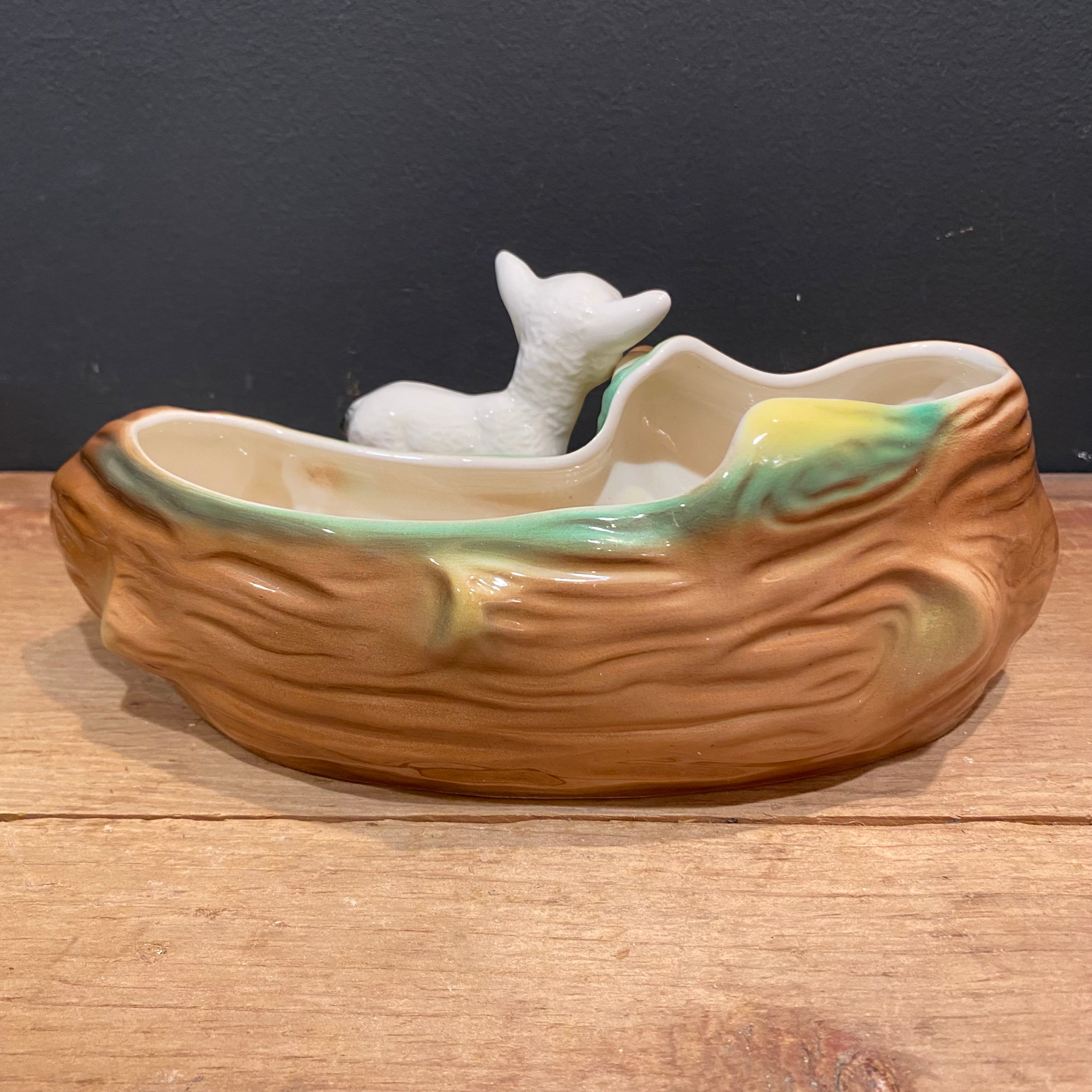 Hornsea Fauna Royal Lamb & Rabbit Log Planter No. 106 – Made in England